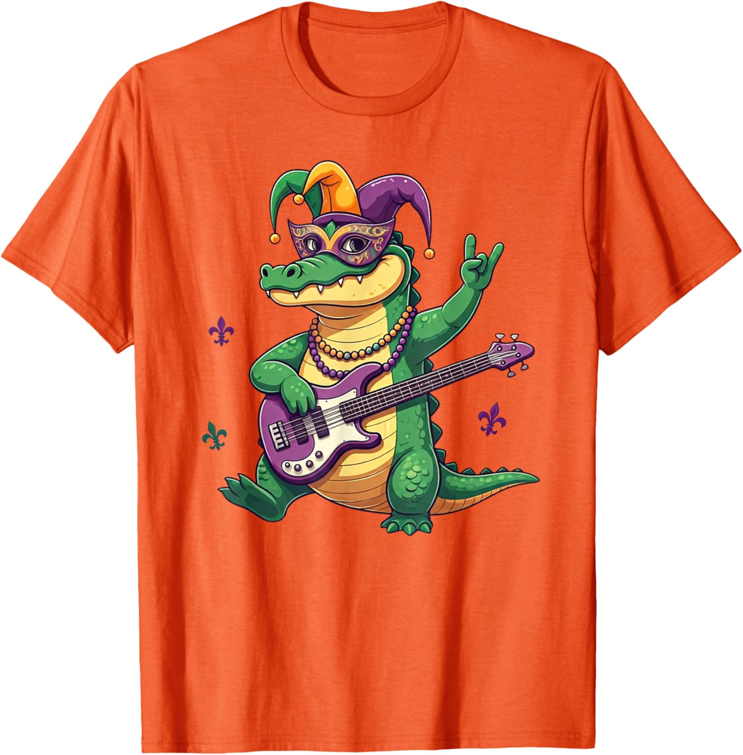 Bass Guitar Alligator Mardi Gras T-Shirt for Men, Women, and Kids - 11