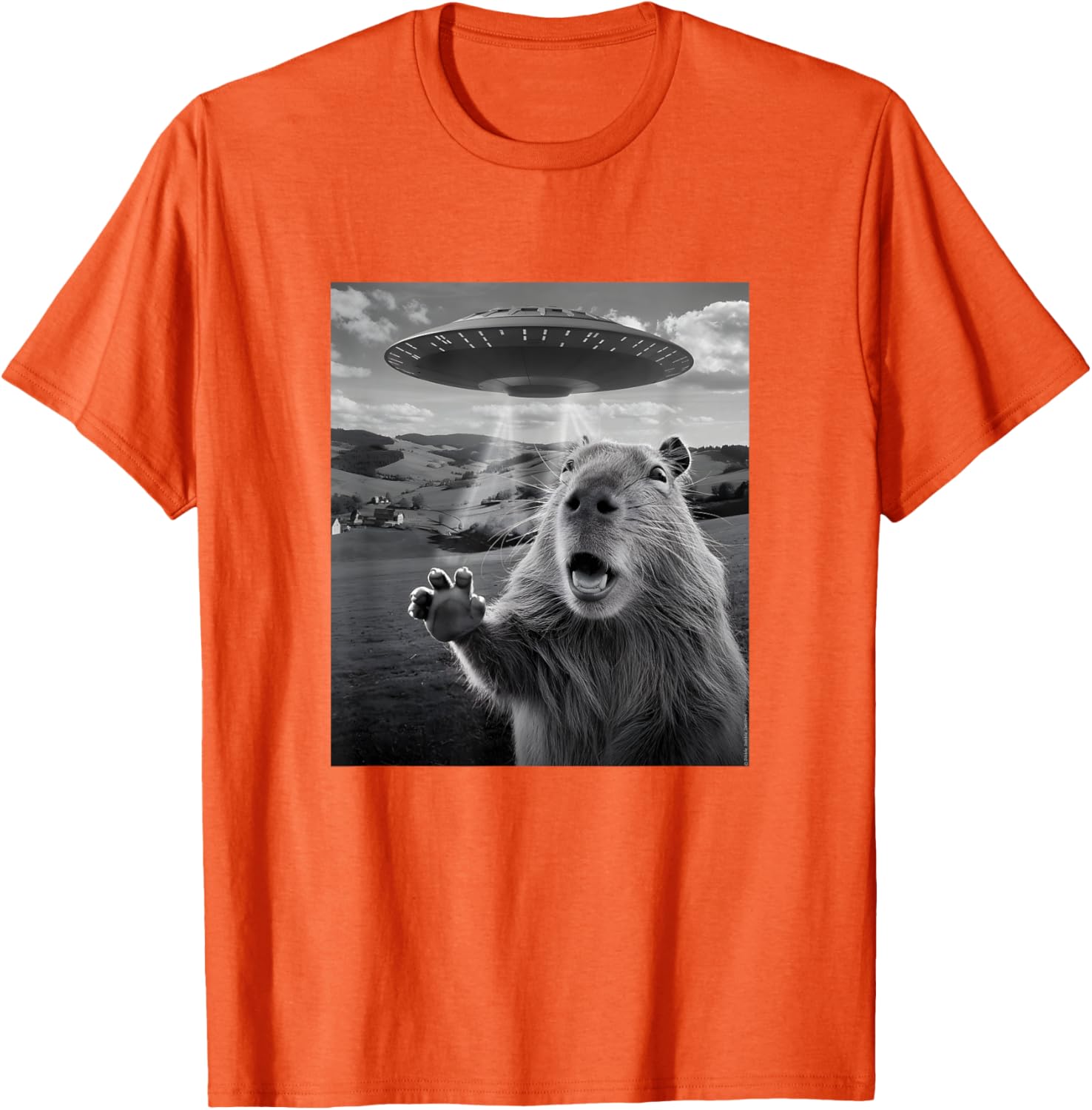 Funny UFO T-Shirt with Scared Capybara Design for Unique Style - 16