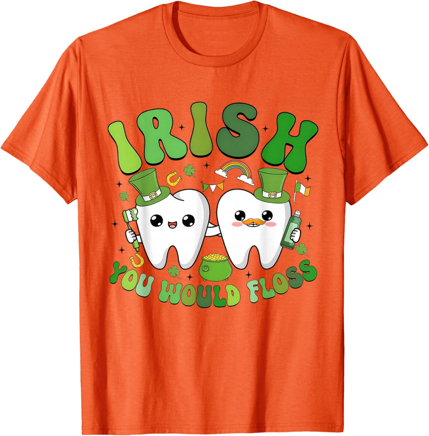 Groovy Retro St Patricks Day You Would Floss Dentist T-Shirt for Fun - 2
