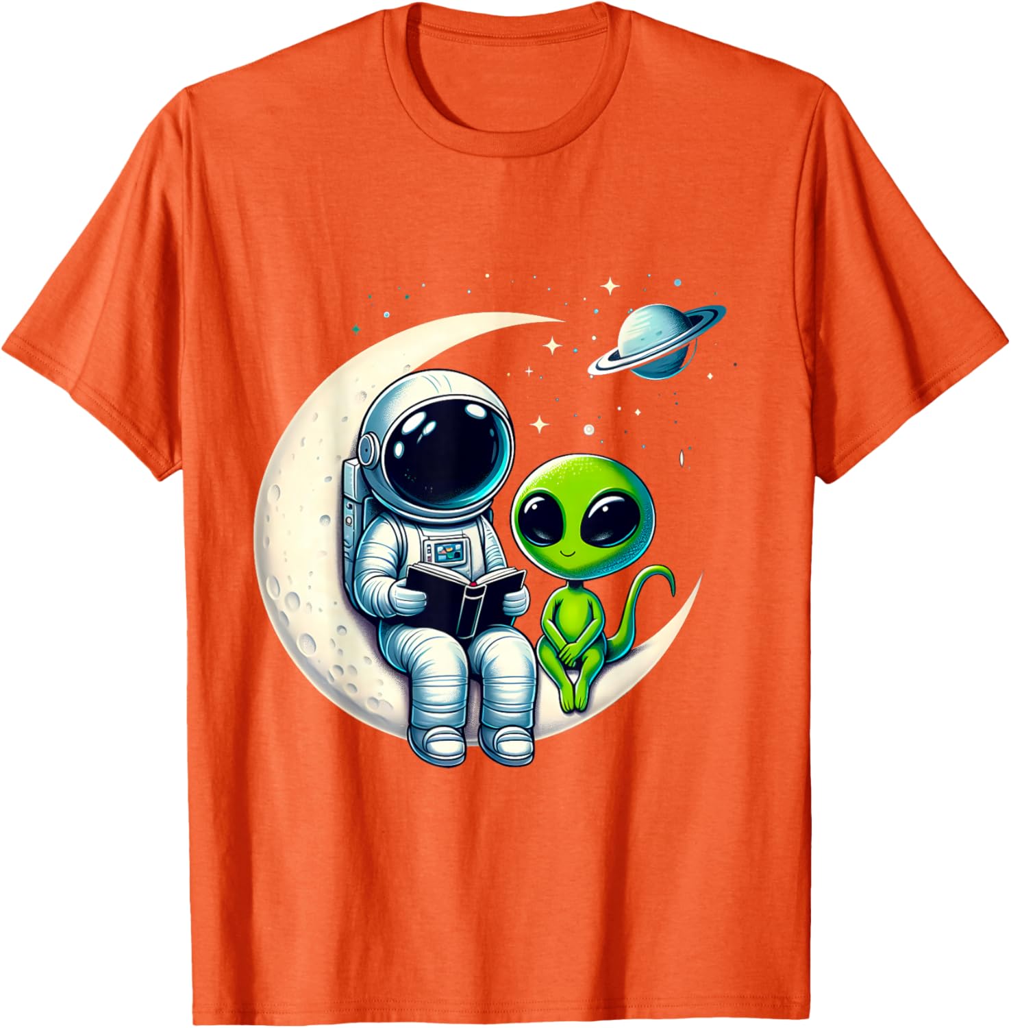 Astronaut Reading to Alien Kids T-Shirt for Space Lovers and Dreamers - 7