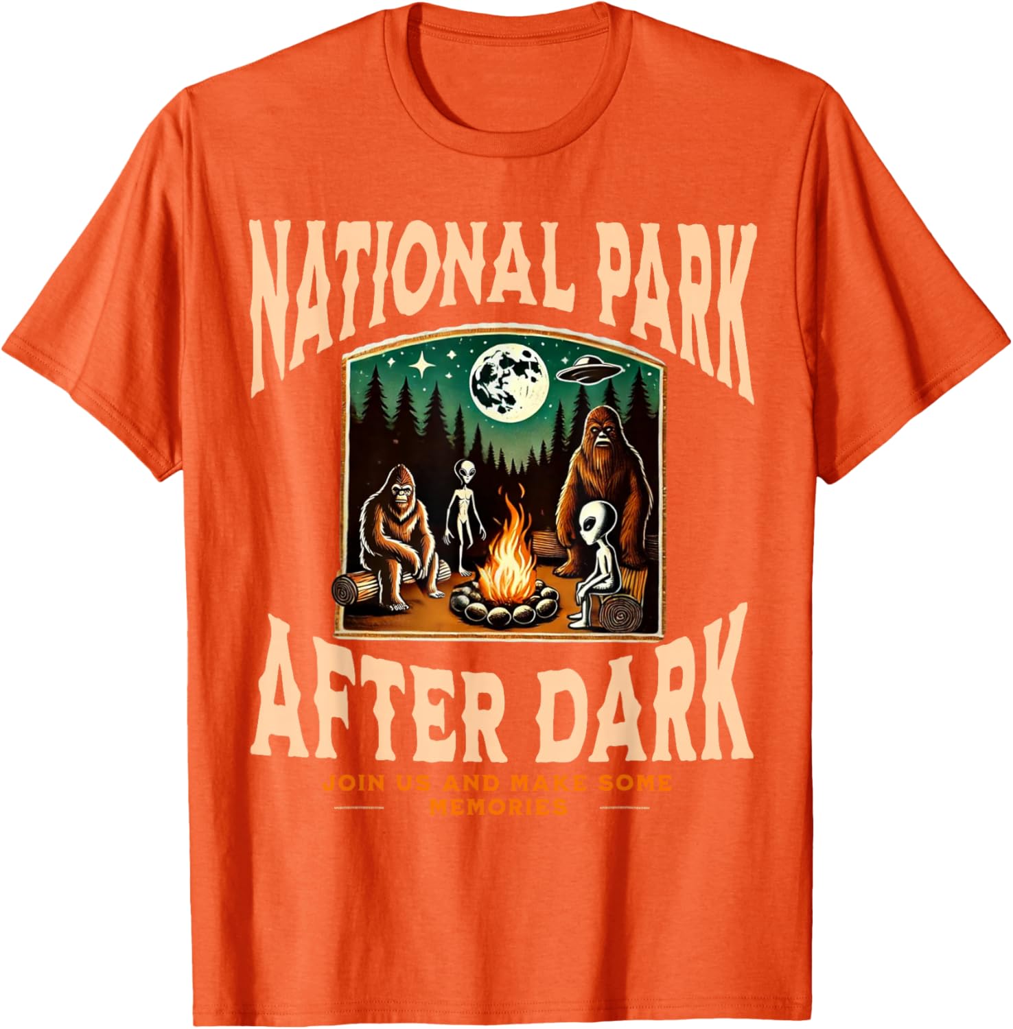 Funny Bigfoot Campfire T-Shirt for National Park Lovers at Night - 9
