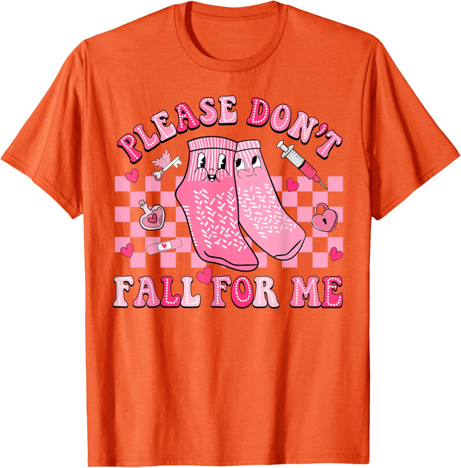 Nurse Valentine Non Slip Socks Please Don't Fall For Me T-Shirt Gift - 24