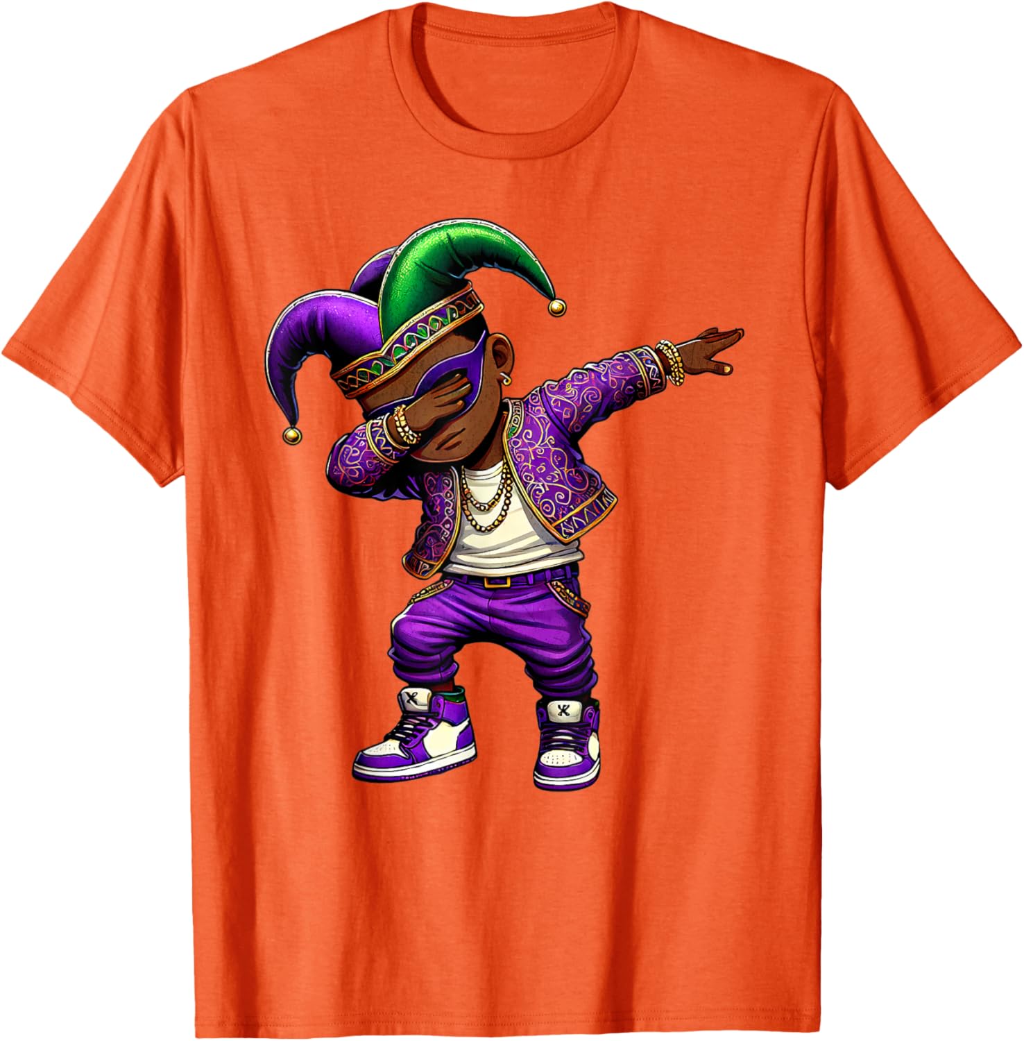 Funny Mardi Gras Jester Hat T-Shirt for Black Kids - Dabbing Boy Design - 17