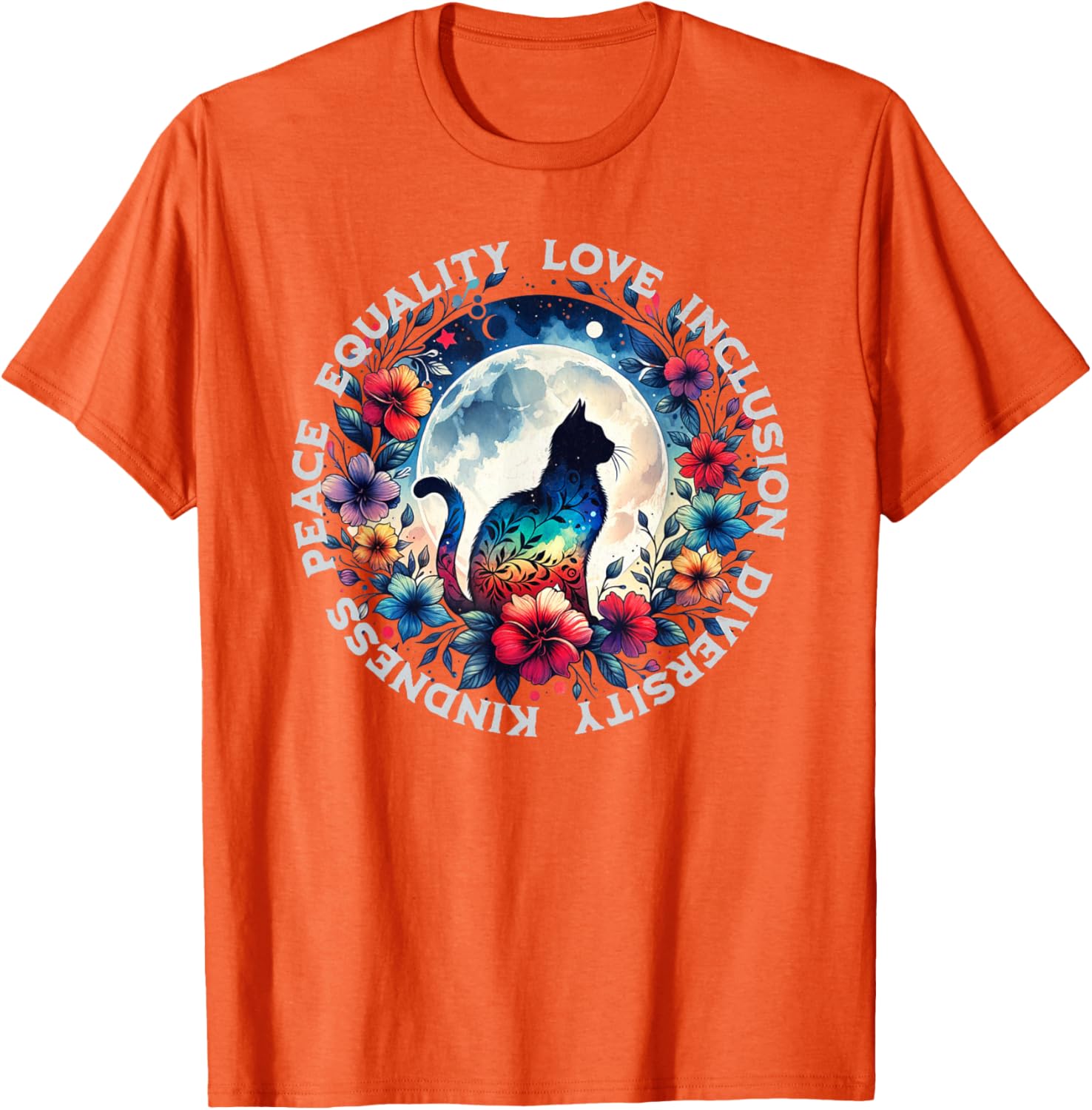 Floral Cat T-Shirt Promoting Kindness, Love, and Equality for All - 5