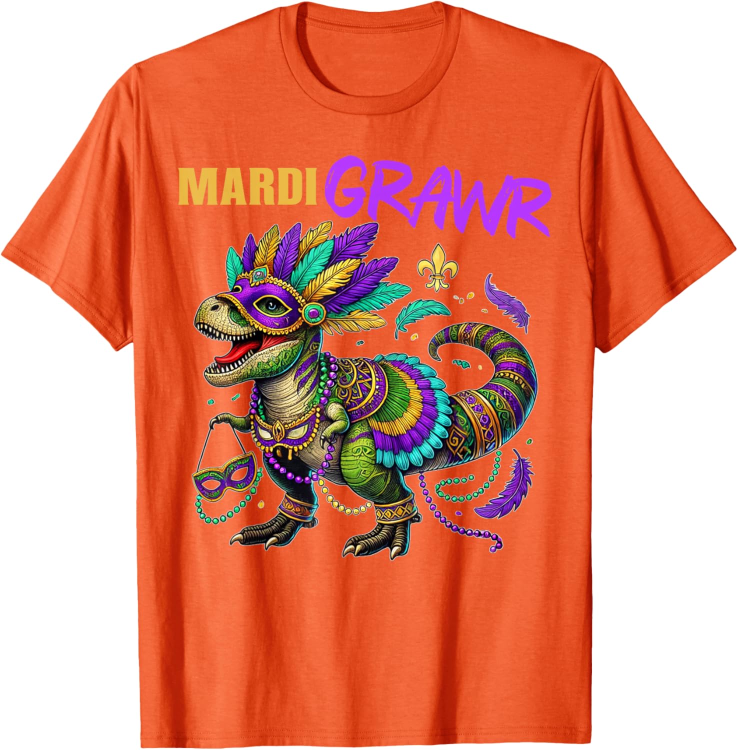 Funny T Rex Dinosaur Mardi Gras Party T-Shirt for Dino Lovers - 28