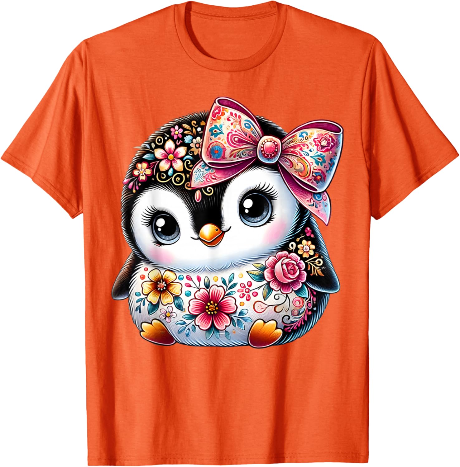 Cute Penguin Lover Floral Graphic T-Shirt for Girls and Women - 1