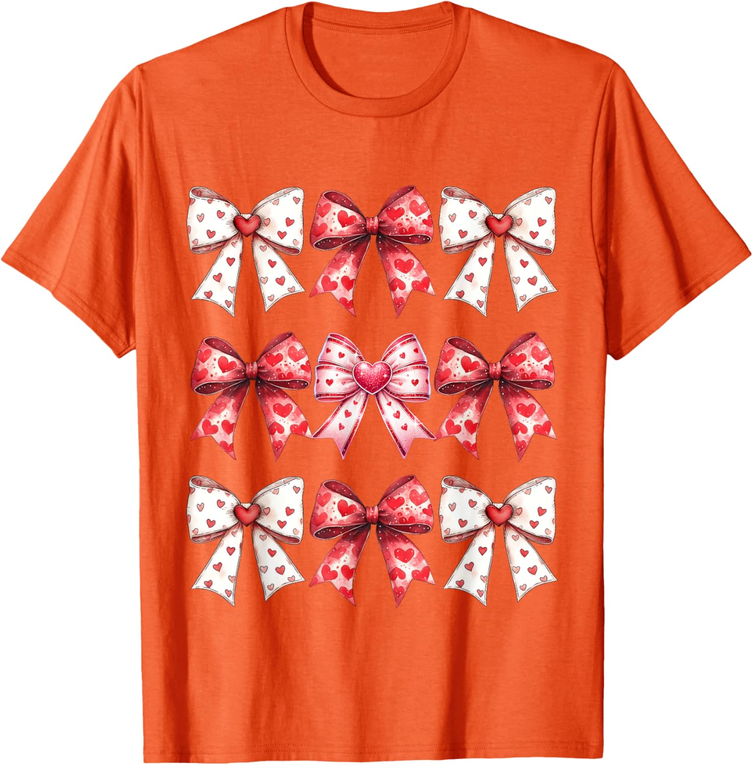 Valentine's Day Heart Coquette Bow Ribbons T-Shirt for Women and Girls - 16