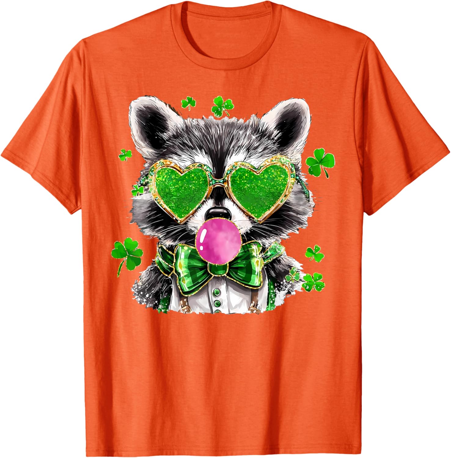 Lucky Racoon Blowing Gum Funny Shamrock St Patrick's Day T-Shirt - 5