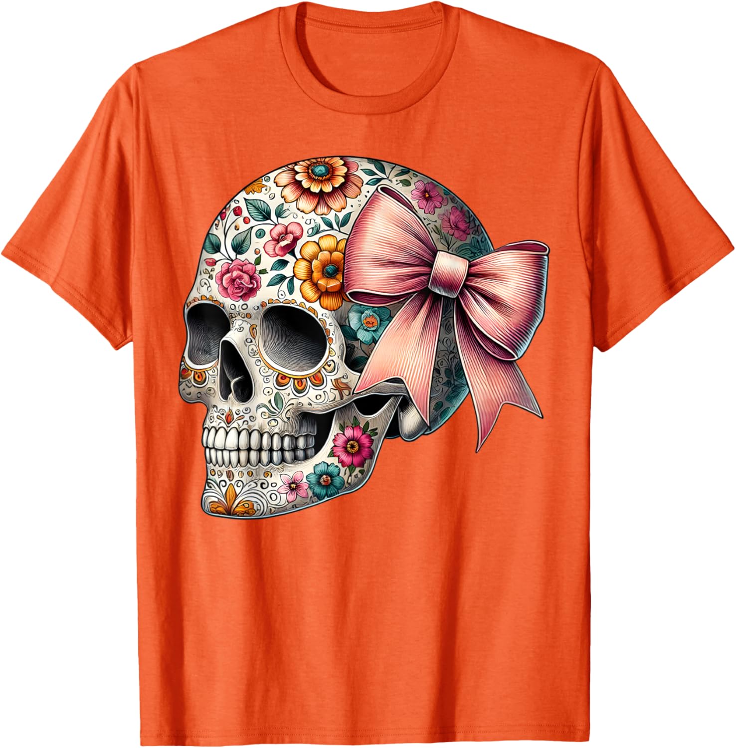 Floral Sugar Skull T-Shirt for Girls and Women - Stylish Flower Design - 3