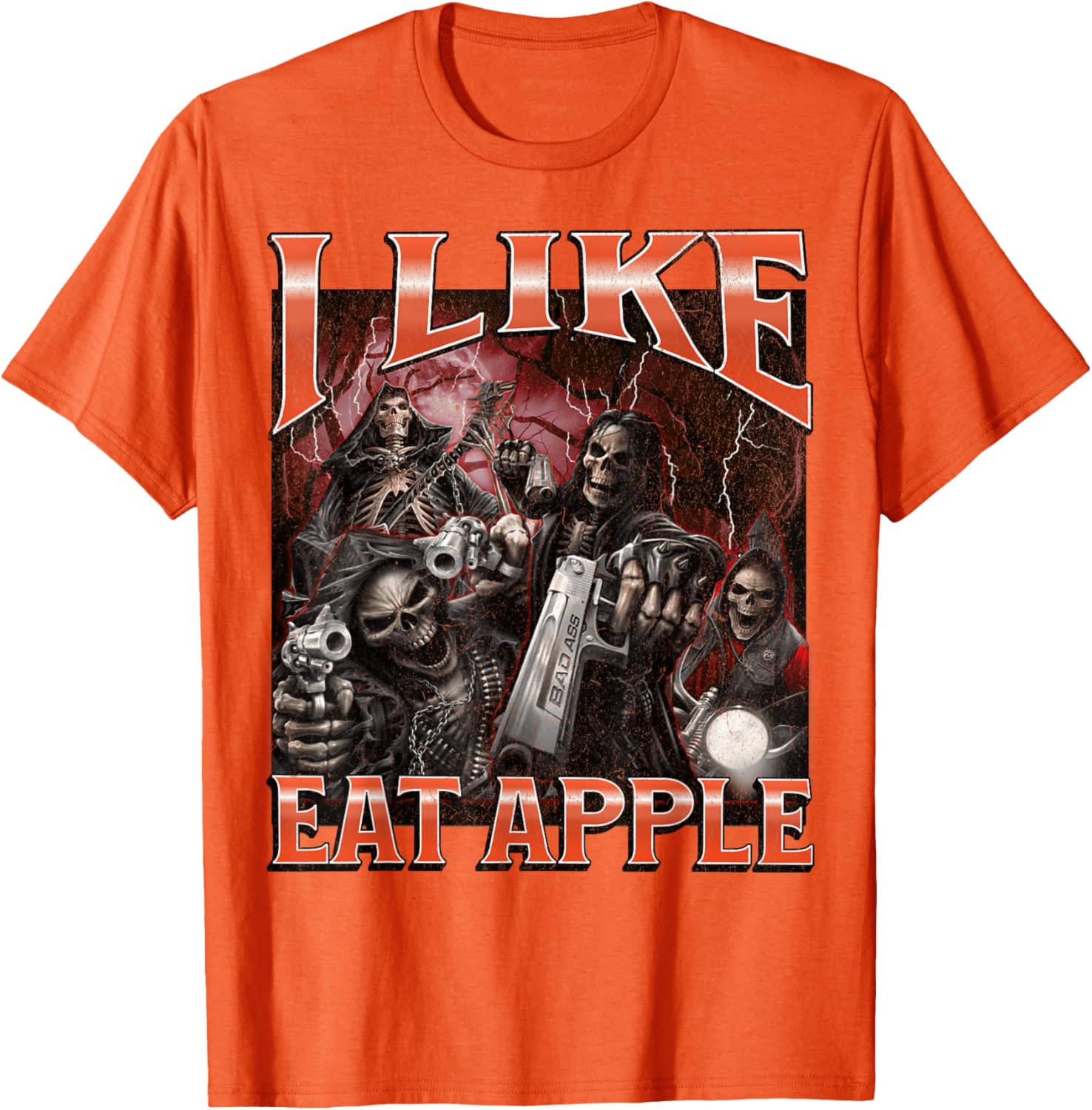 Funny I Like Eat Apple Skeleton Meme Graphic T-Shirt for Casual Wear - 29