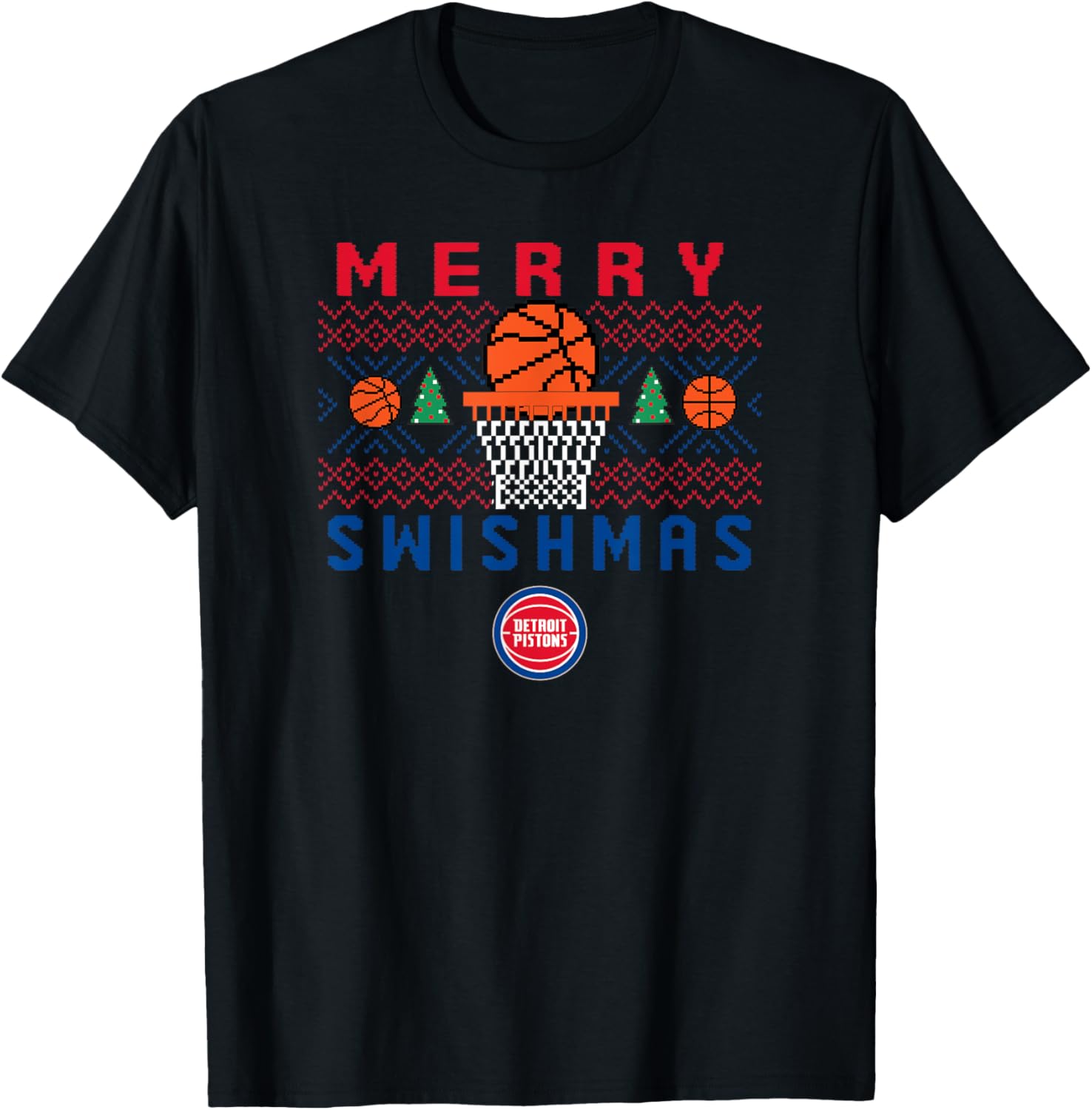 Men's Detroit Pistons Merry Swishmas T-Shirt for Sports Fans - 2