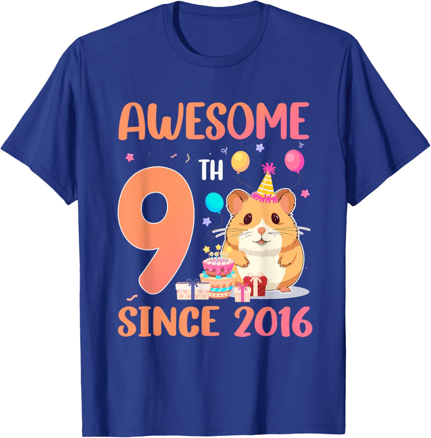 Awesome Since 2016 9th Birthday Hamster Theme T-Shirt for Kids - 2