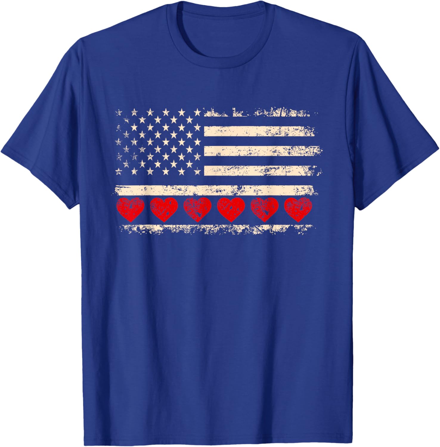 Vintage Valentine's Day American Flag Hearts T-Shirt for Patriotic Lovers - 5
