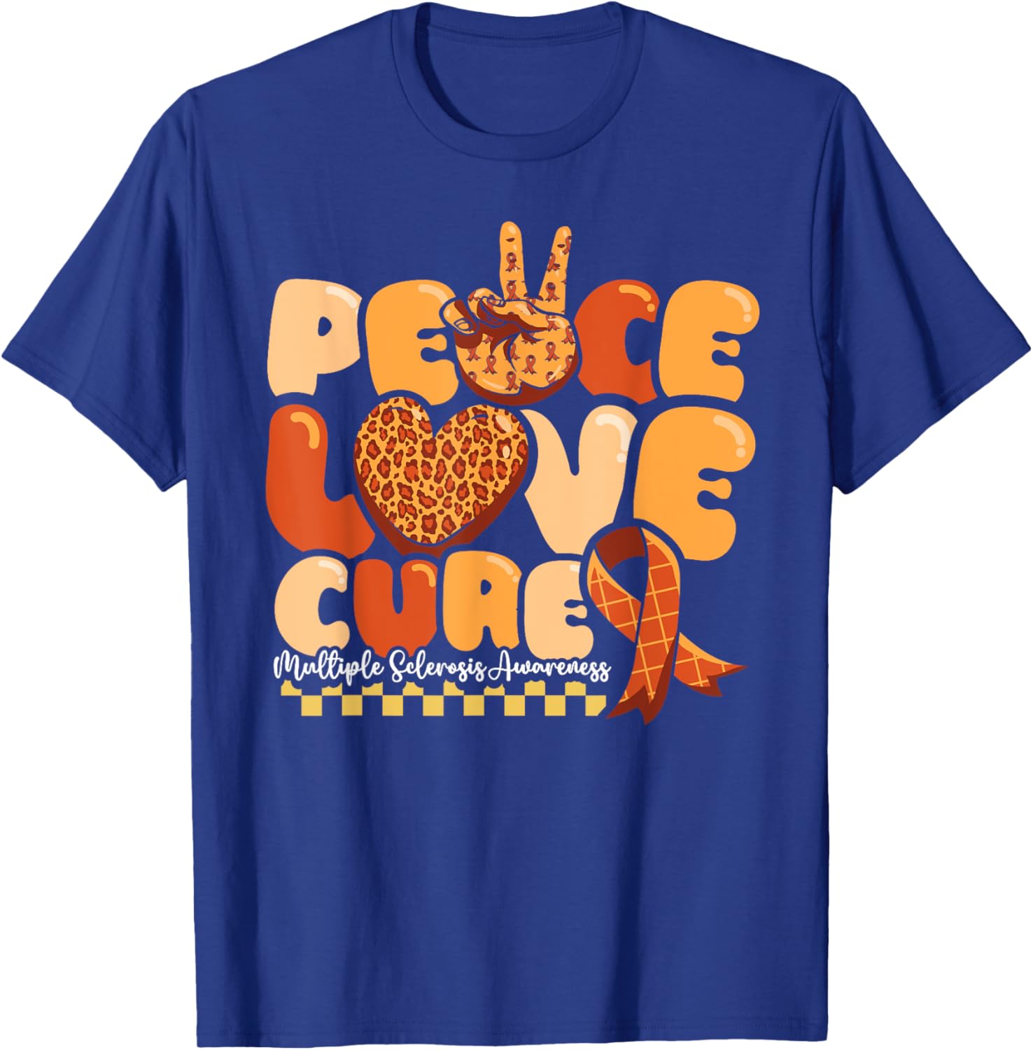 Orange Multiple Sclerosis Awareness T-Shirt Peace Love Cure Warrior - 3