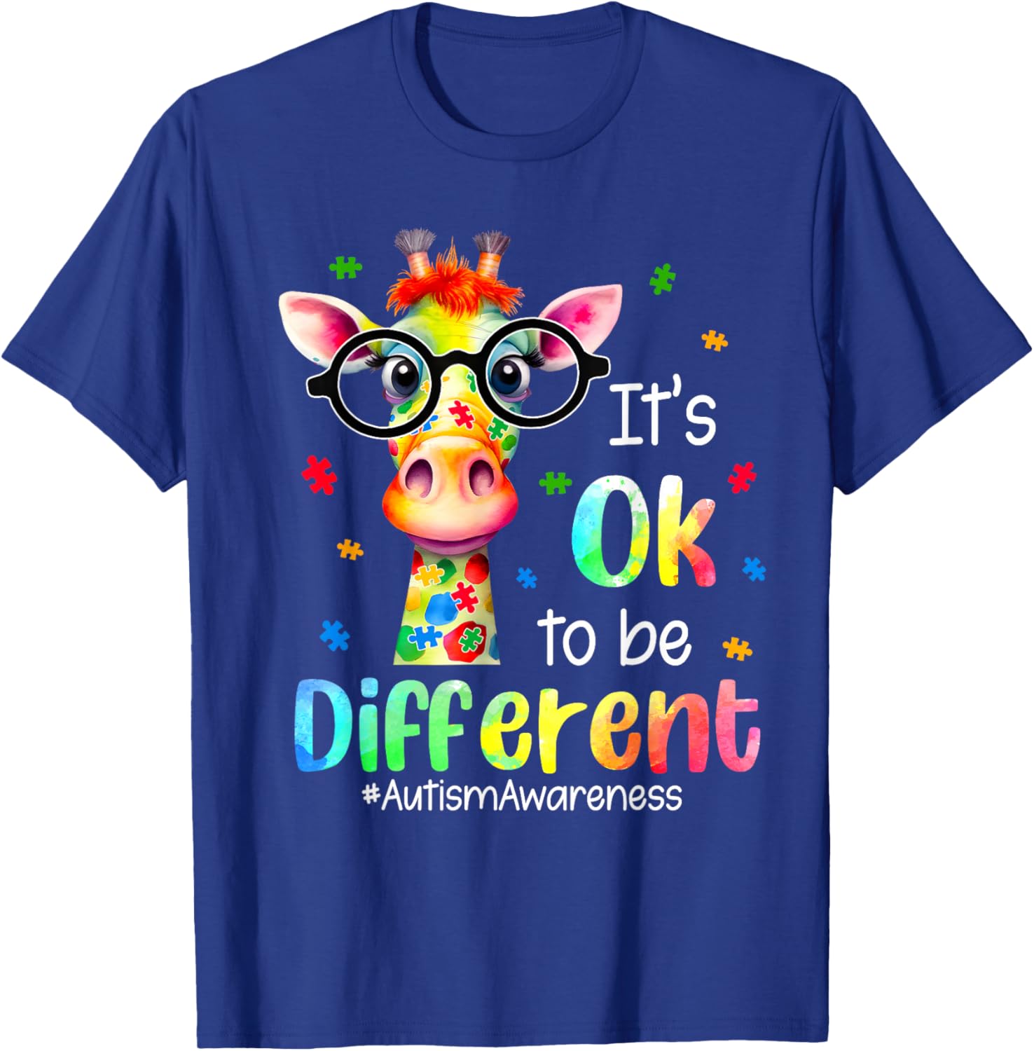 Cute Giraffe Autism Awareness T-Shirt It's Okay to Be Different - 9