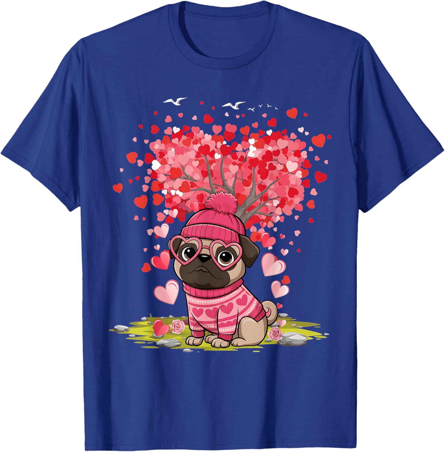 Pug Heart Tree Tee - Adorable Dog Lover Valentine's Day T-Shirt - 22