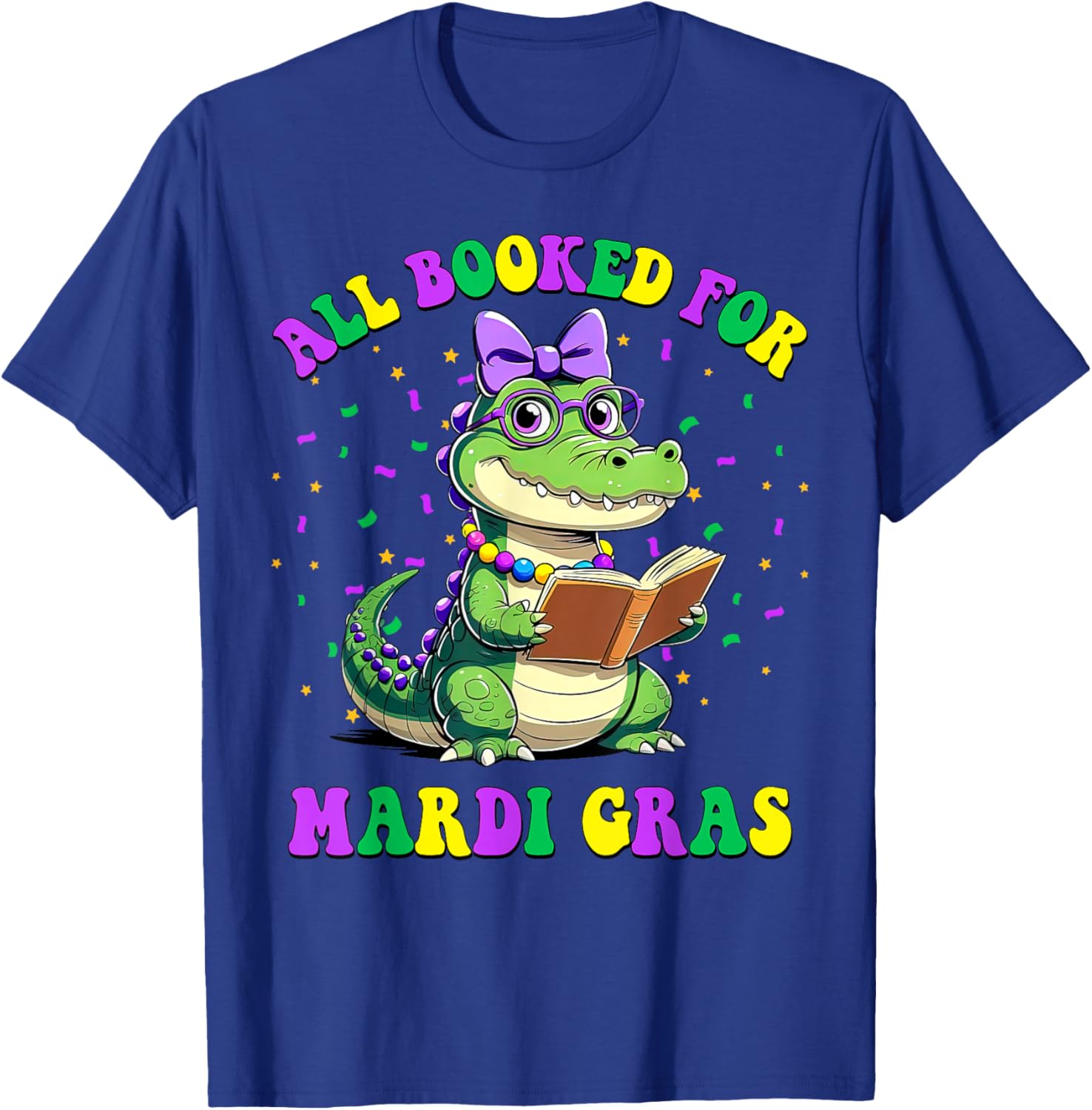 Mardi Gras Crocodile Teacher T-Shirt for Book Lovers and Readers - 4