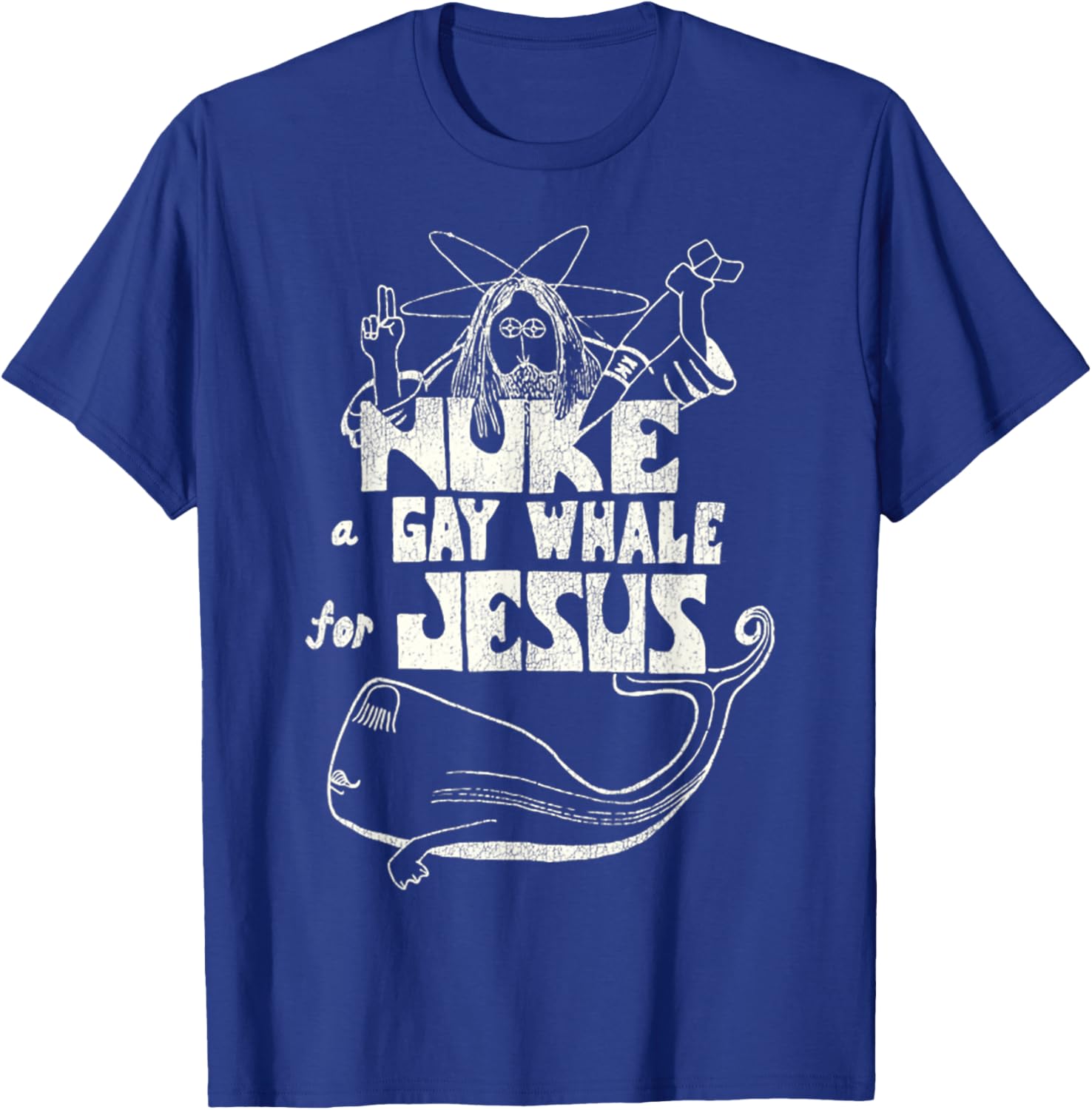Funny Vintage 80s Nuke a Gay Whale For Jesus T-Shirt for Social Advocacy - 1