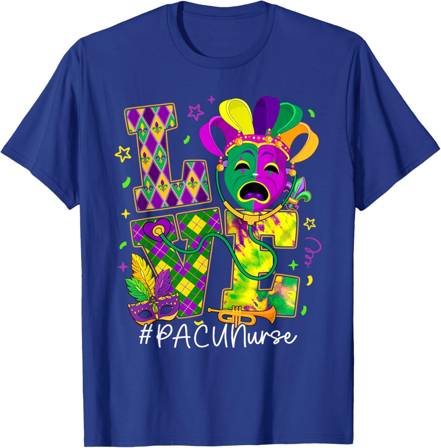Funny LOVE Mardi Gras PACU Nurse T-Shirt for Carnival Party Fun - 7