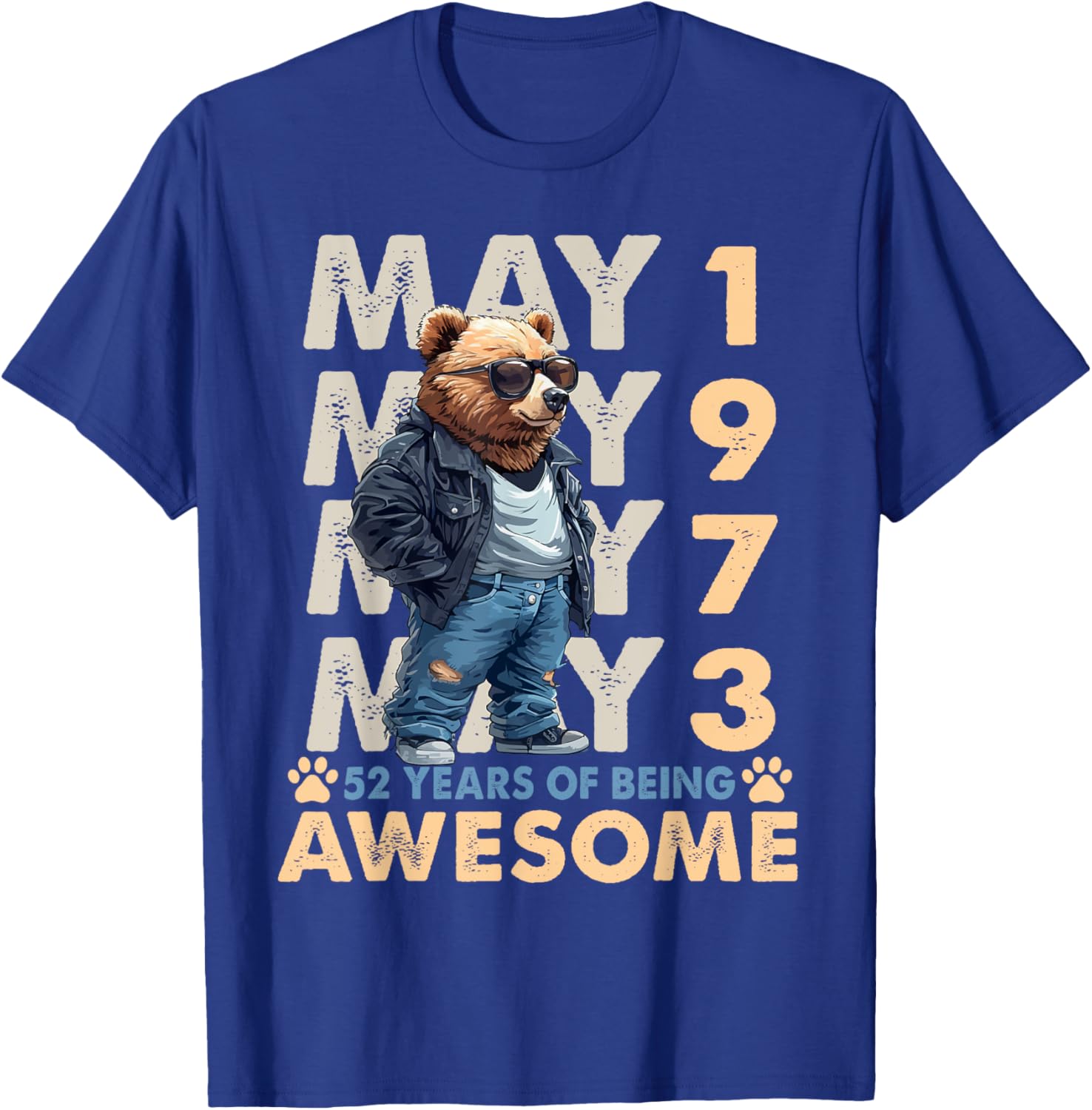 Celebrate 52 Years with a May 1973 Birthday Bear Men's T-Shirt - 23
