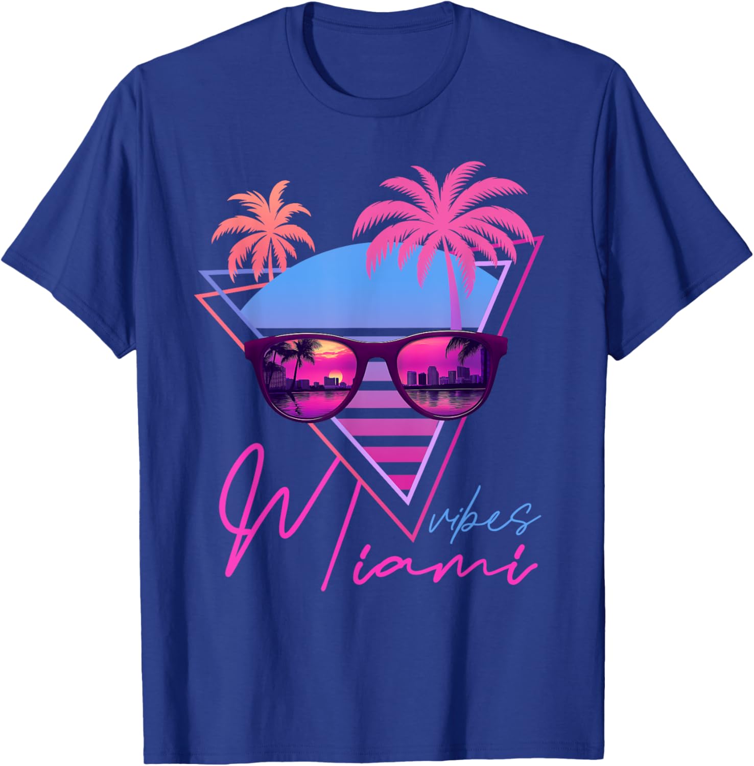 Retrowave Sunset Palm Trees T-Shirt for Miami Vibes and 80s Style - 6