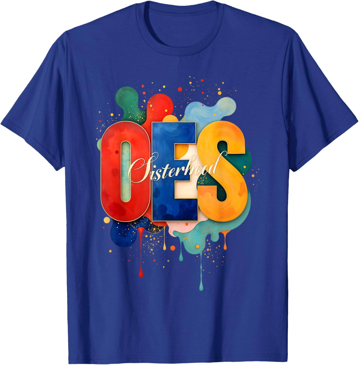 Colorful OES Watercolor Paint Drip T-Shirt for Order of the Eastern Star - 28