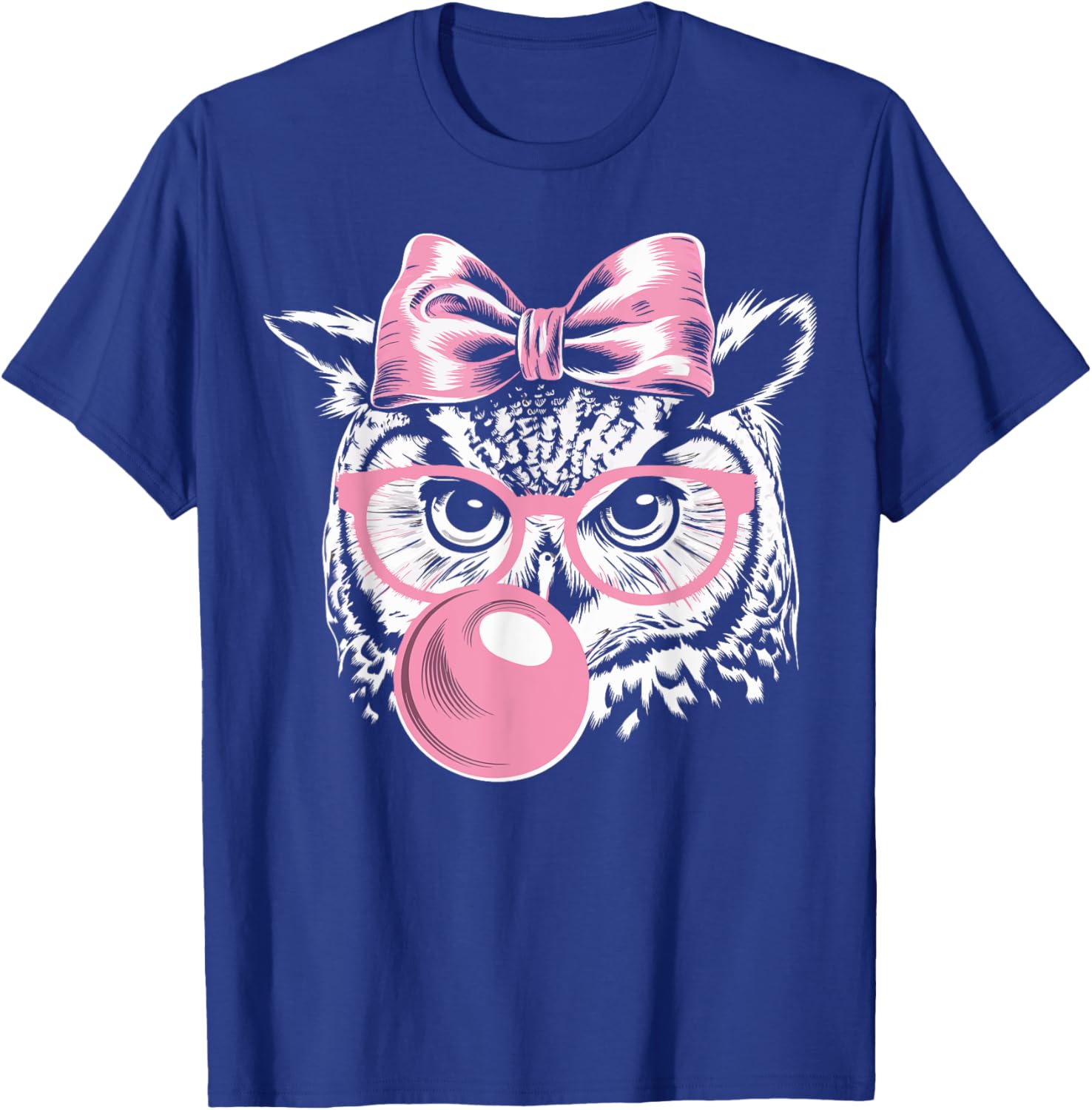 Cute Owl T-Shirt with Glasses Blowing Pink Bubble Gum for Fun Fashion - 10