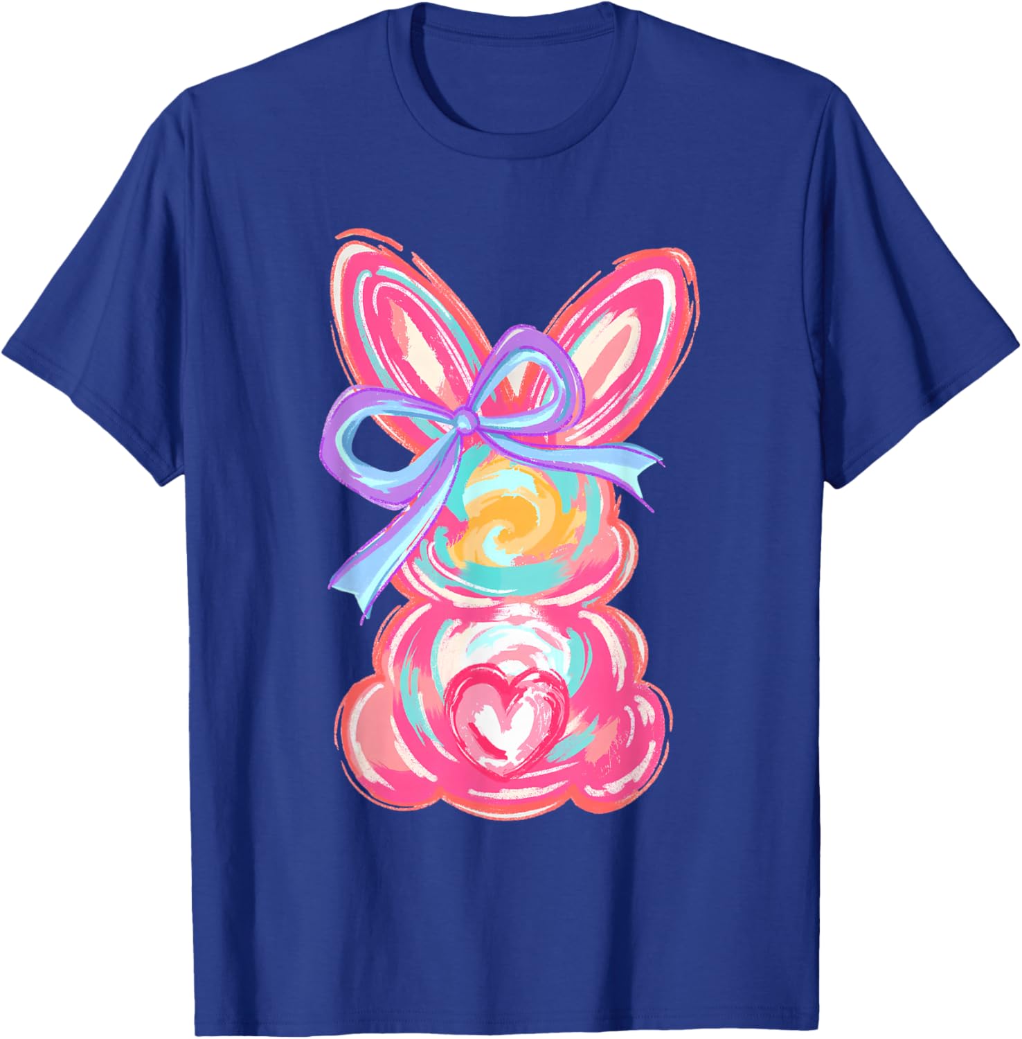 Cute Easter Bunny Bow Tie Dye T-Shirt for Girls and Women - 1