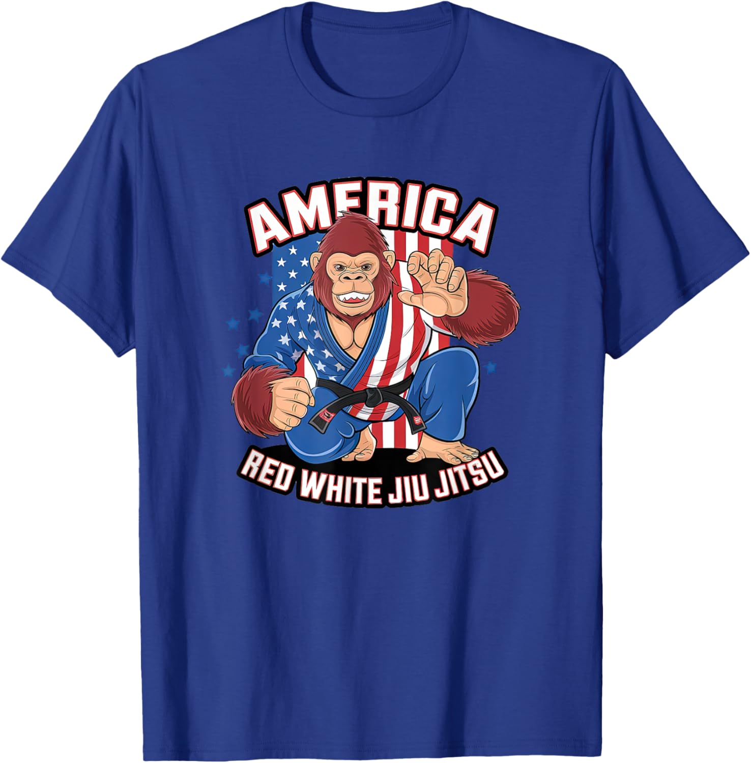 Funny USA Jiu Jitsu Monkey T-Shirt in Red and White for BJJ Fans - 1
