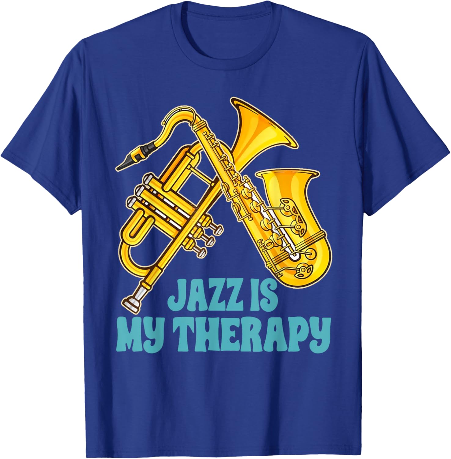 Jazz Lover Musician T-Shirt Featuring Saxophone and Trumpet Design - 3