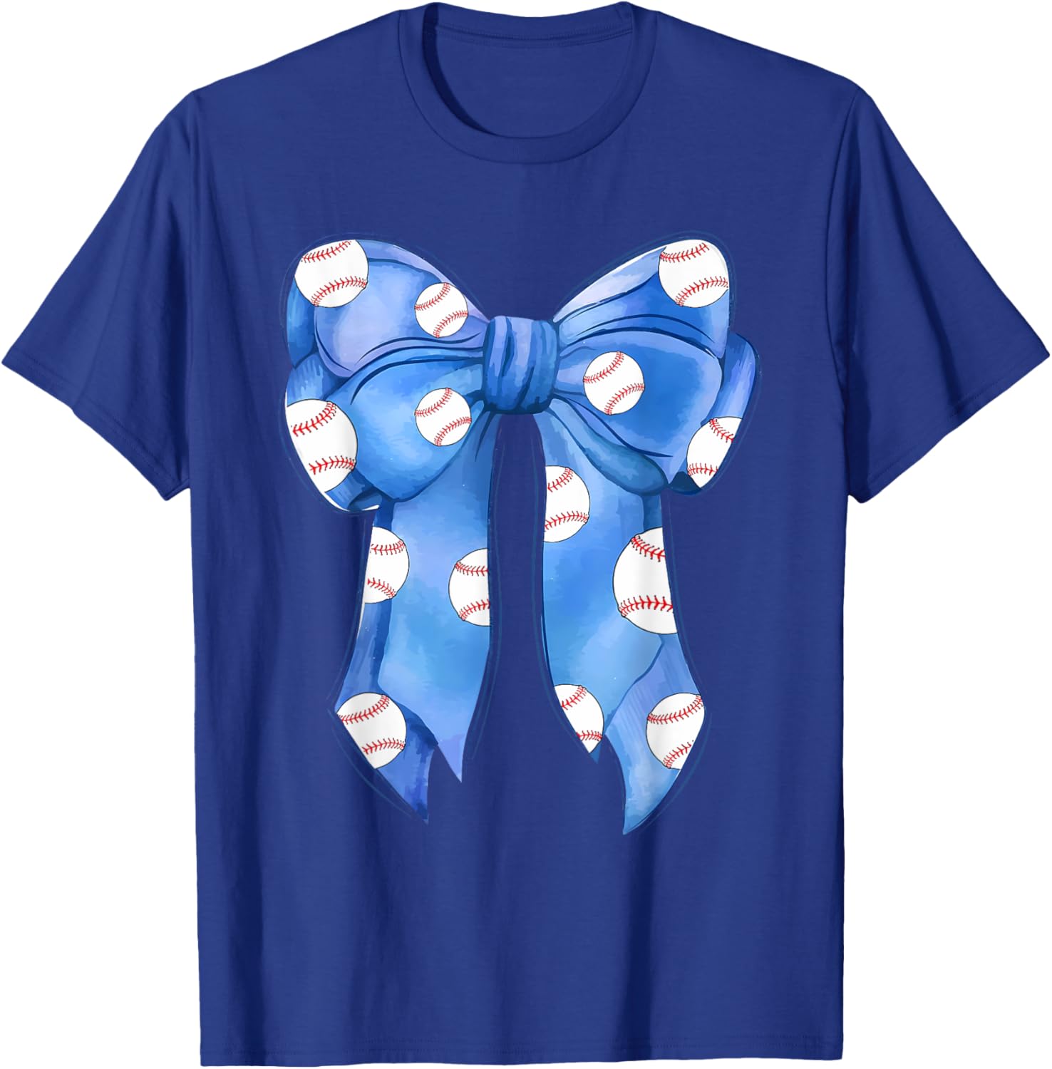 Funny Baseball Blue Team T-Shirt with Coquette Bow for Fans and Players - 19