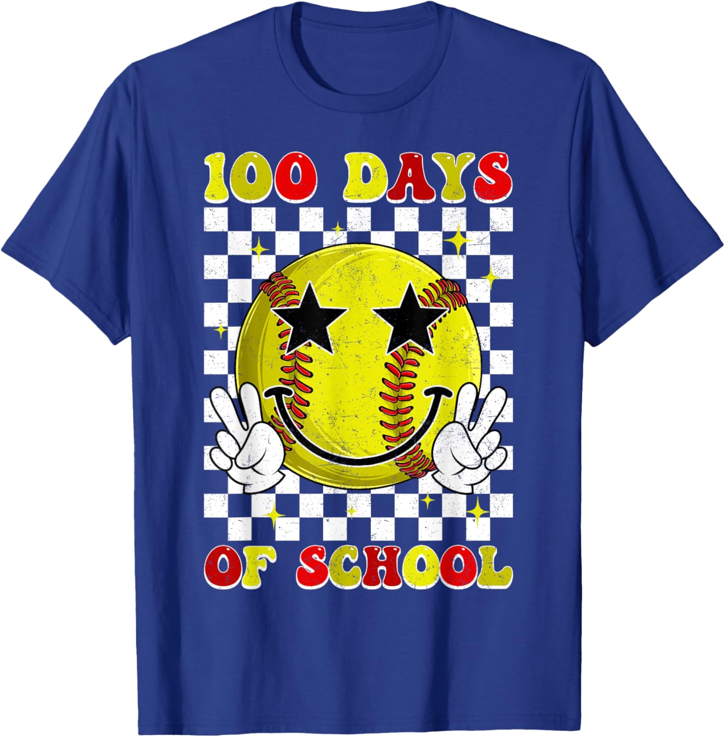 Groovy 100 Days Smarter Softball T-Shirt for Boys, Fun School Style - 5