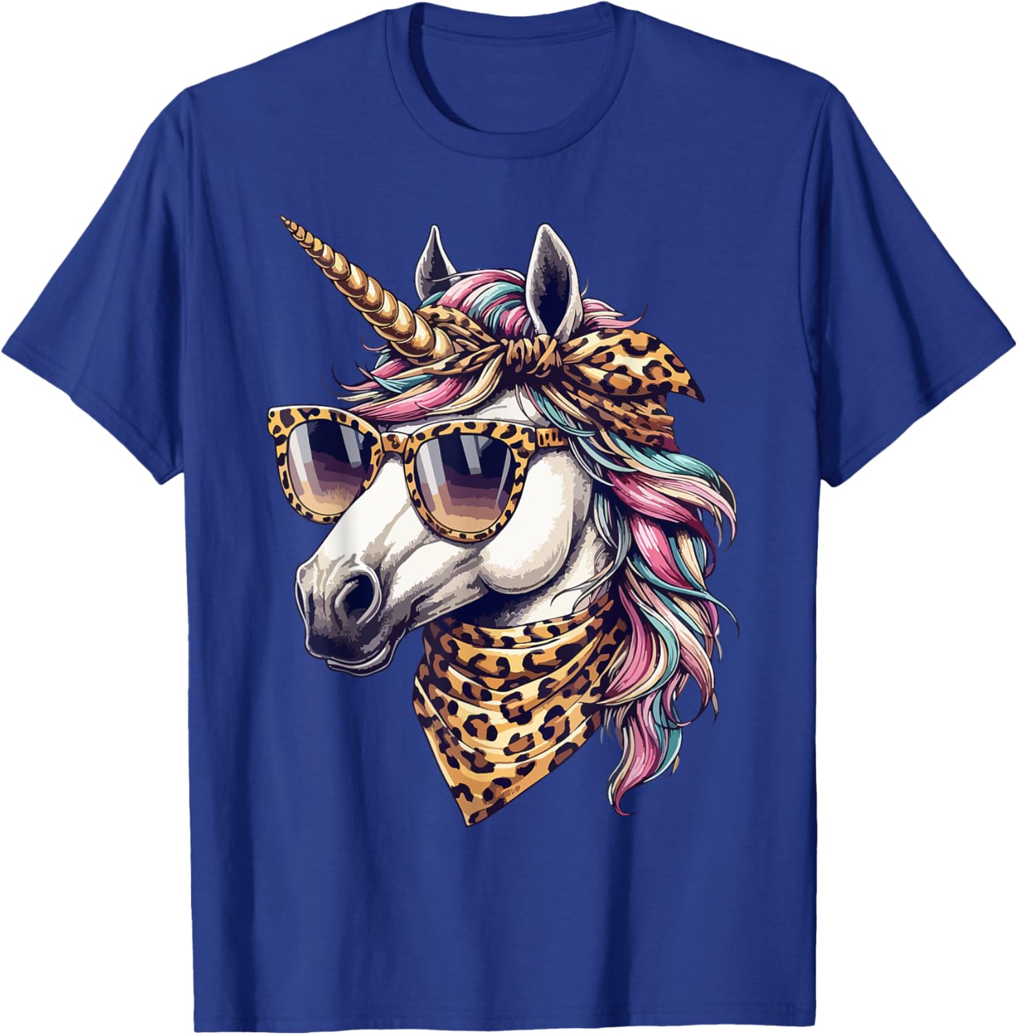 Whimsical Unicorn in Leopard Scarf and Sunglasses T-Shirt for Fun Style - 18
