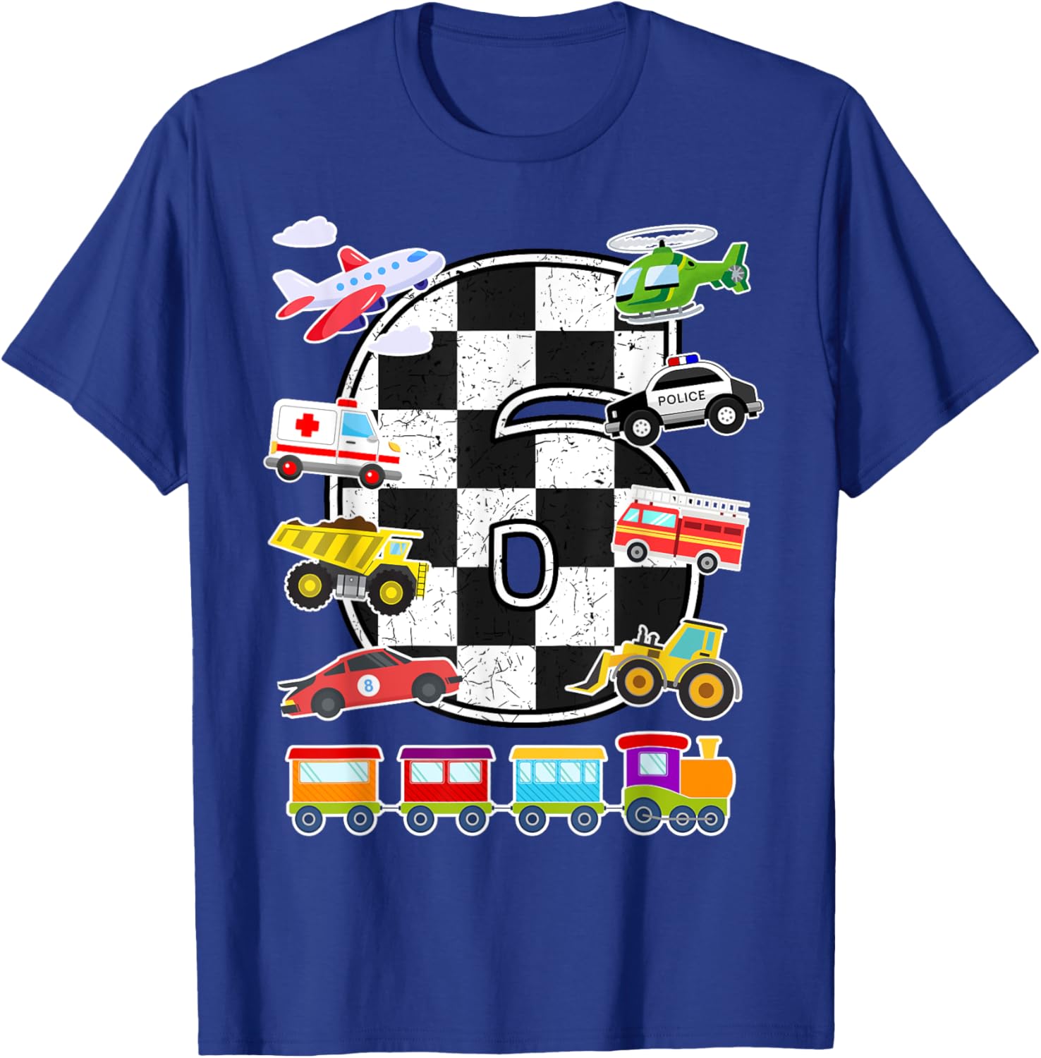 Adorable 6 Year Old Transportation T-Shirt for Boys with Trucks, Cars, Trains & Planes - 12