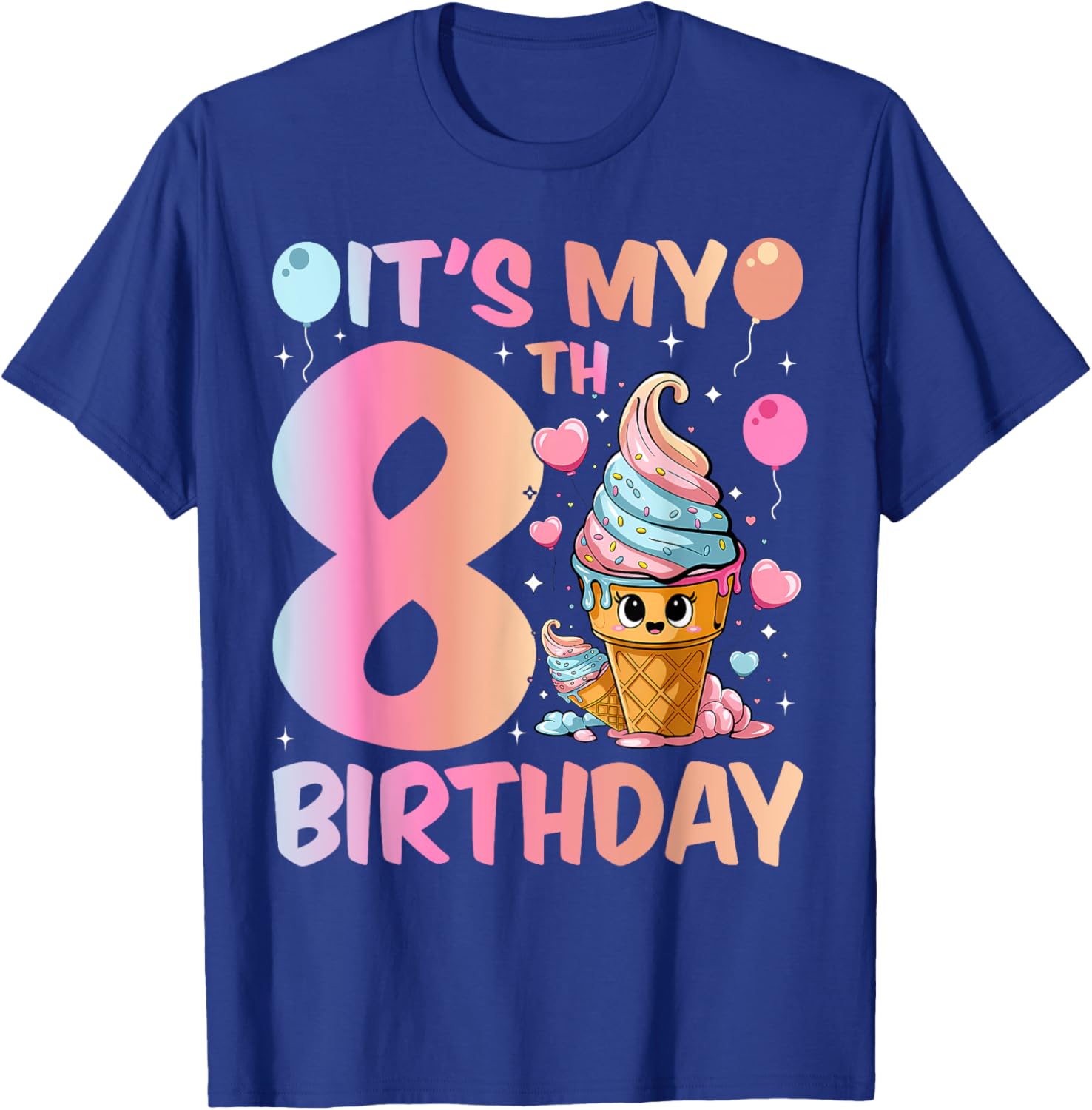 Cute Ice Cream Number 8 T-Shirt for Girls 8th Birthday Celebration - 2