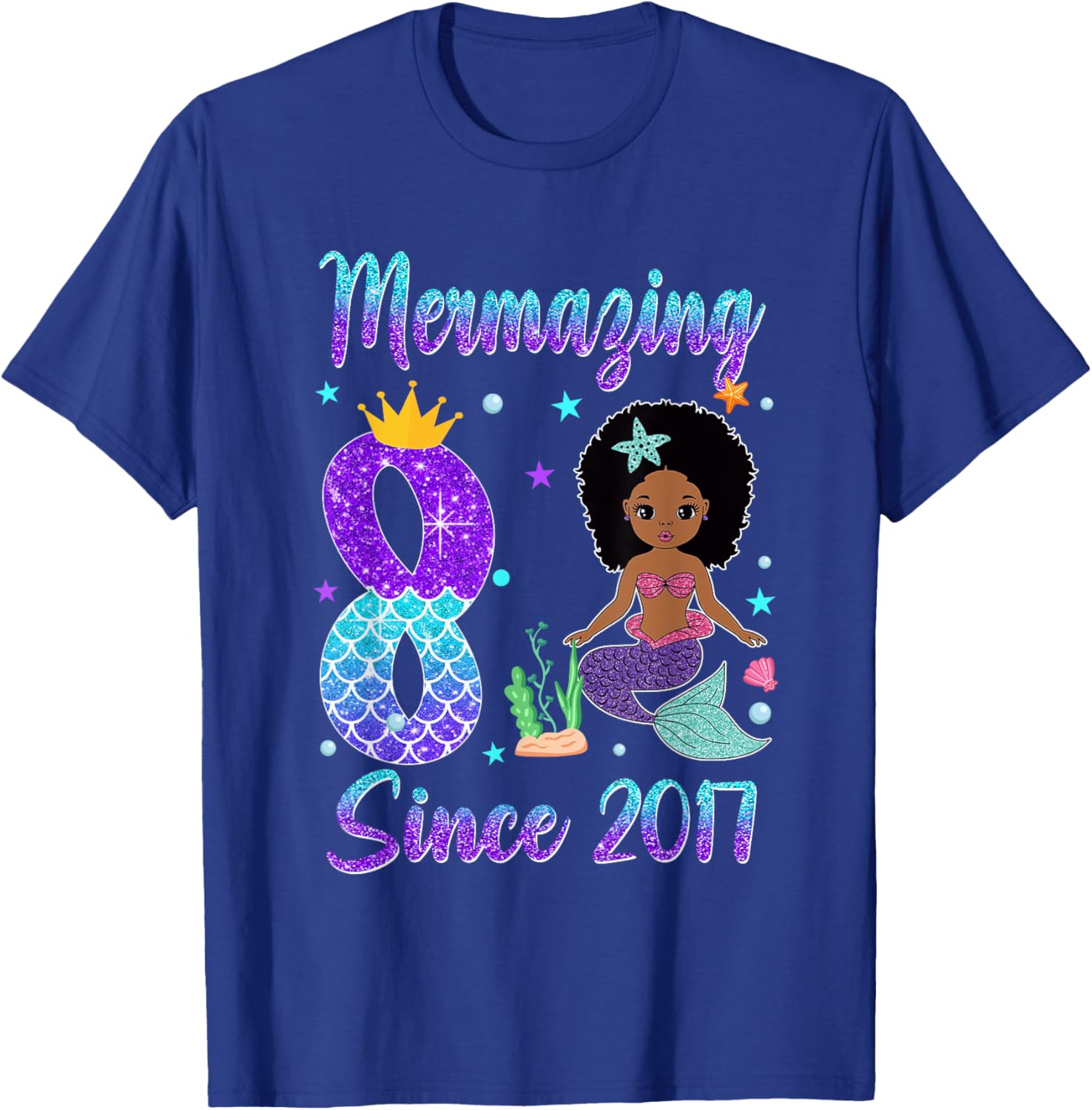 Awesome Since 2017 8th Birthday Black Mermaid T-Shirt for Girls - 7