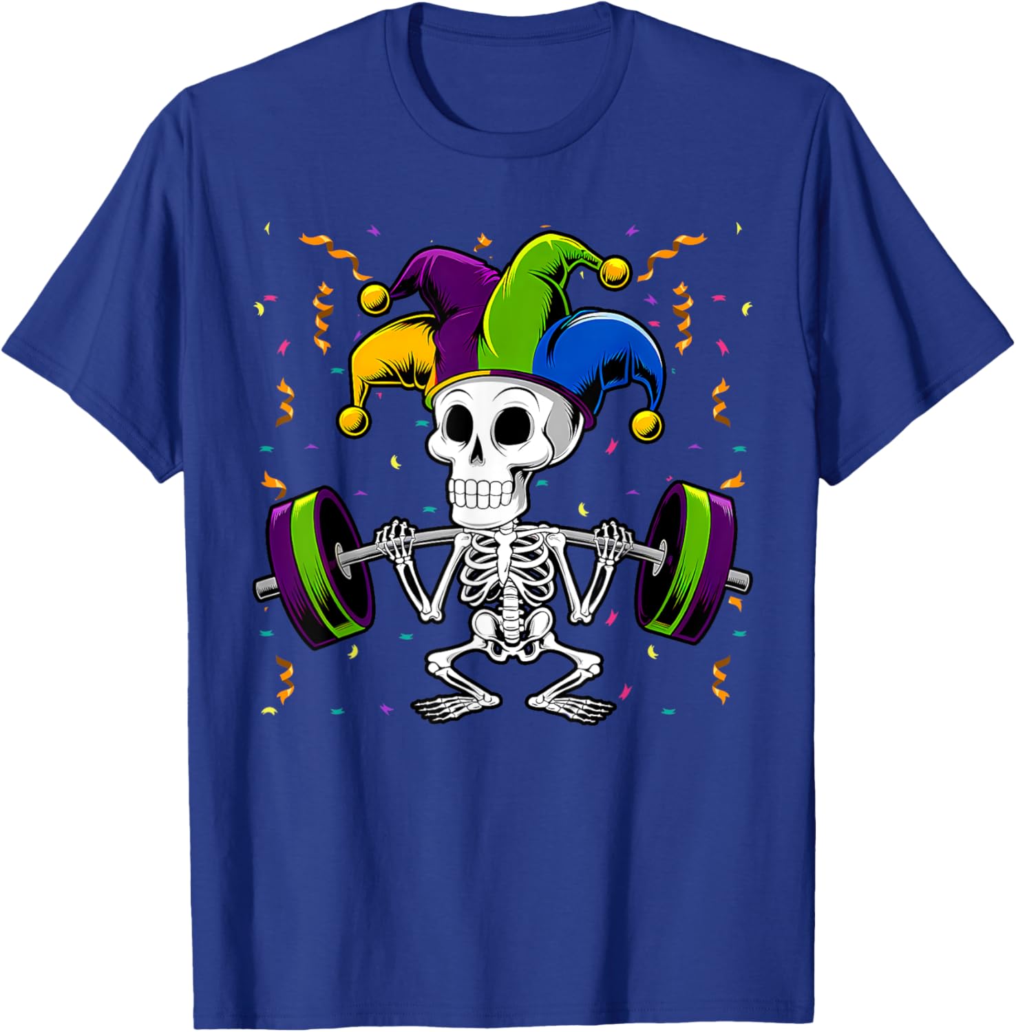 Jester Skeleton Deadlift T-Shirt for Mardi Gras Gym Lovers - 2