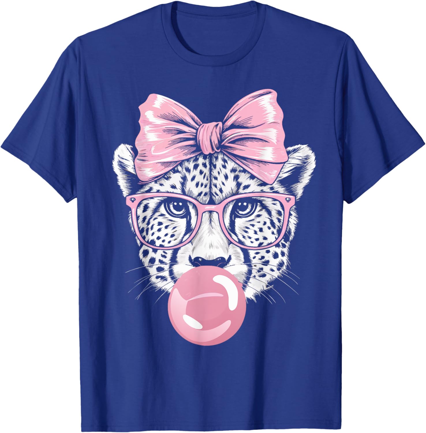 Cheetah With Glasses Blowing Pink Bubble Gum T-Shirt for Fun Fashion - 8