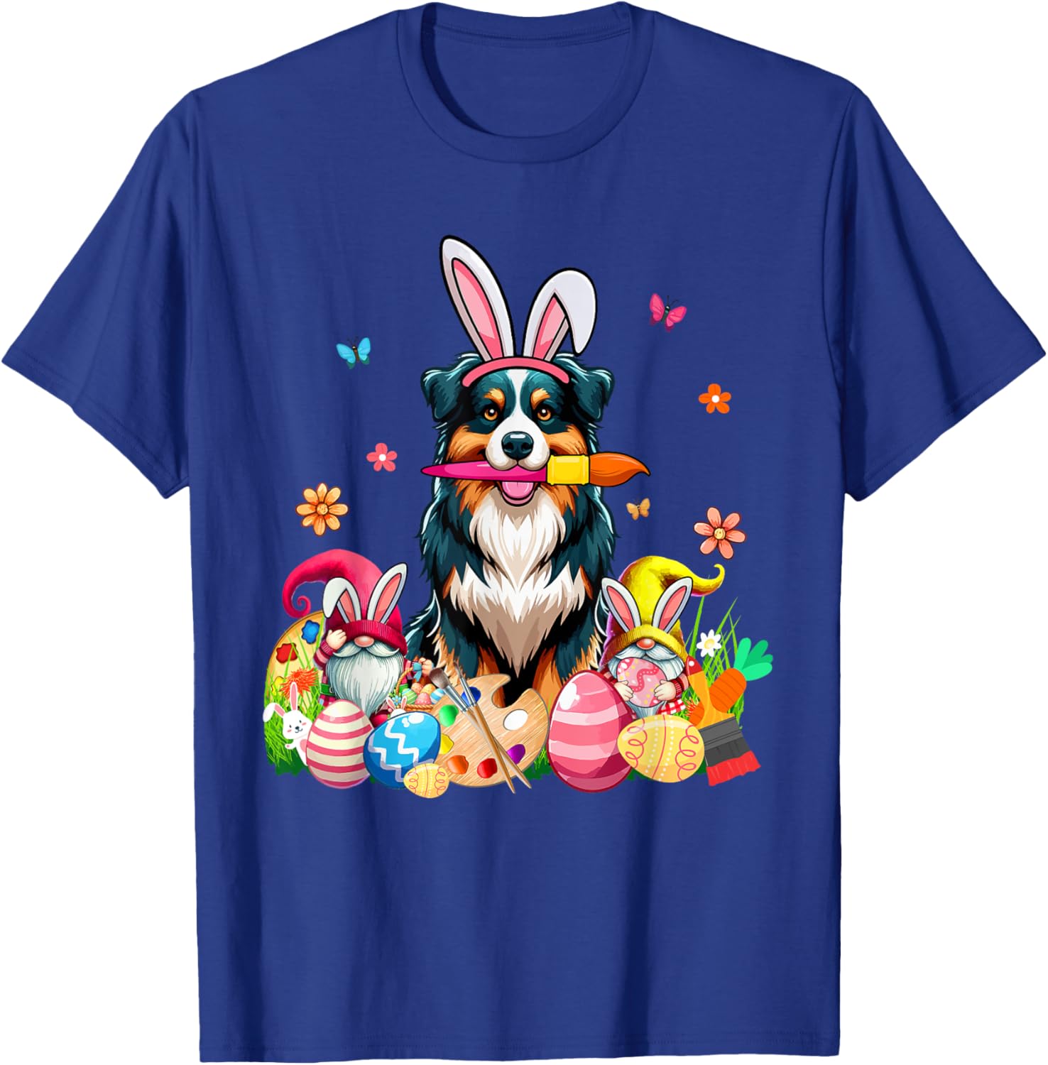 Cute Australian Shepherd Bunny Painting Easter Eggs Gnomes T-Shirt - 23