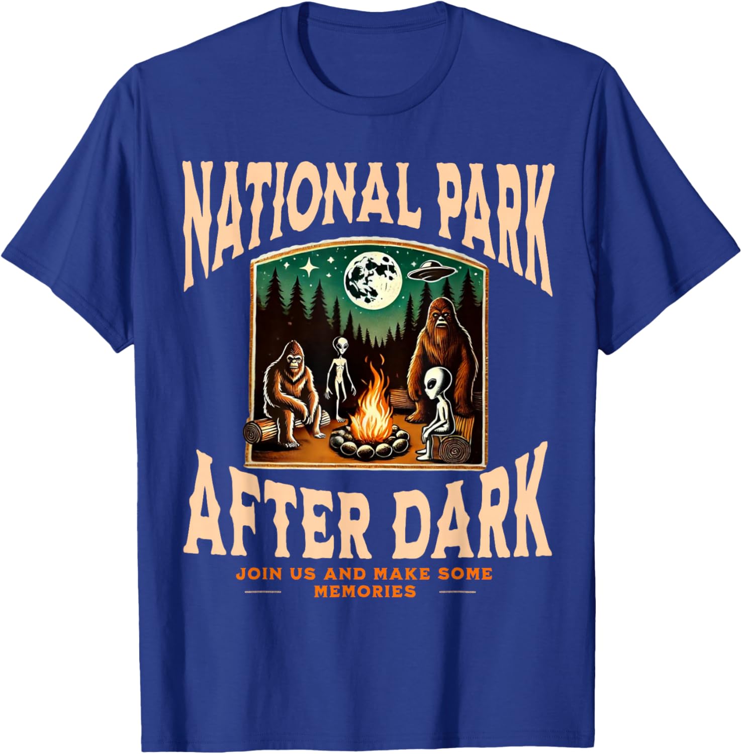 Funny Bigfoot Campfire T-Shirt for National Park Lovers at Night - 7