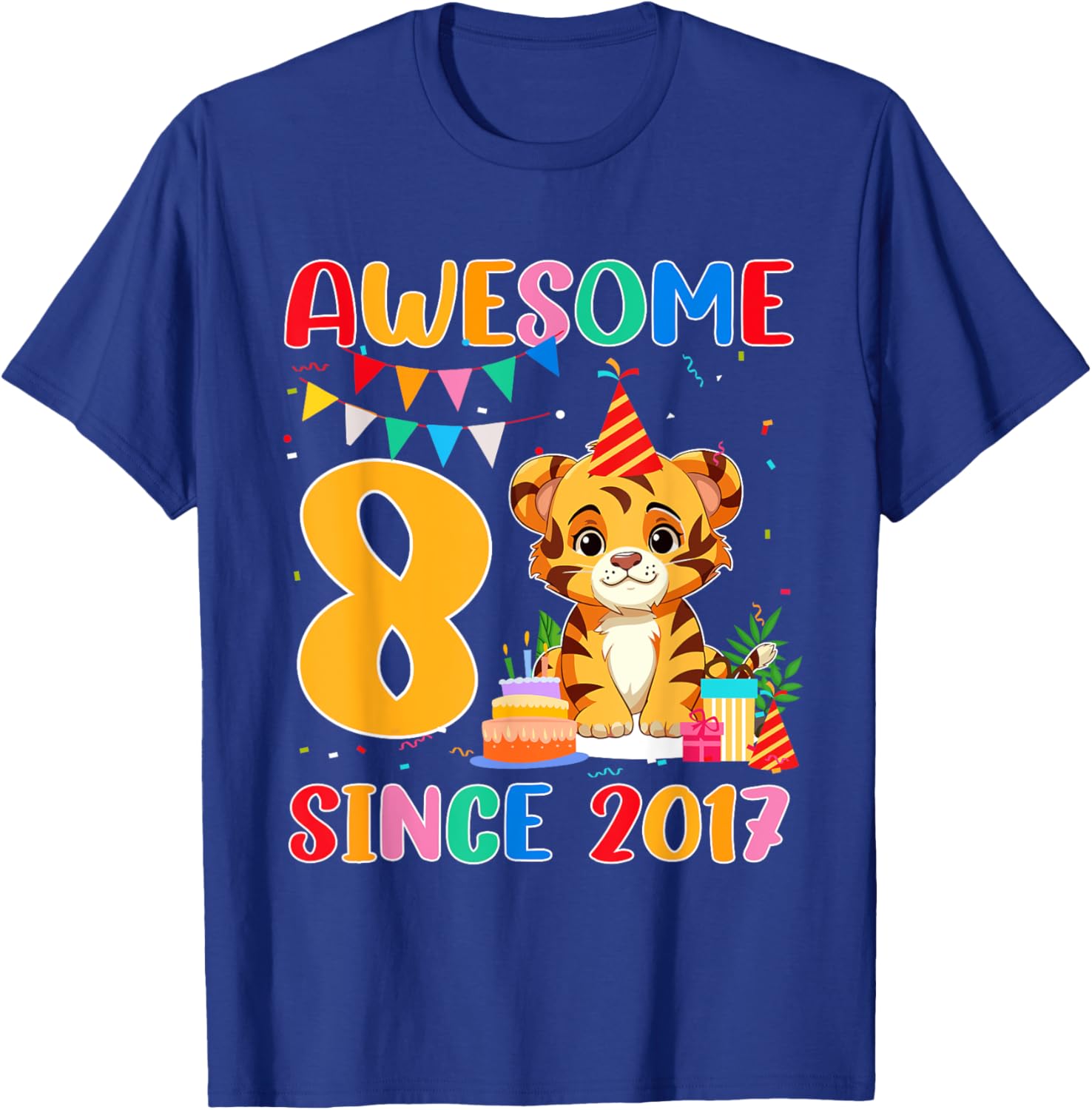 Cool 8 Year Old Birthday Tiger Lover T-Shirt Gift for Kids Since 2017 - 7