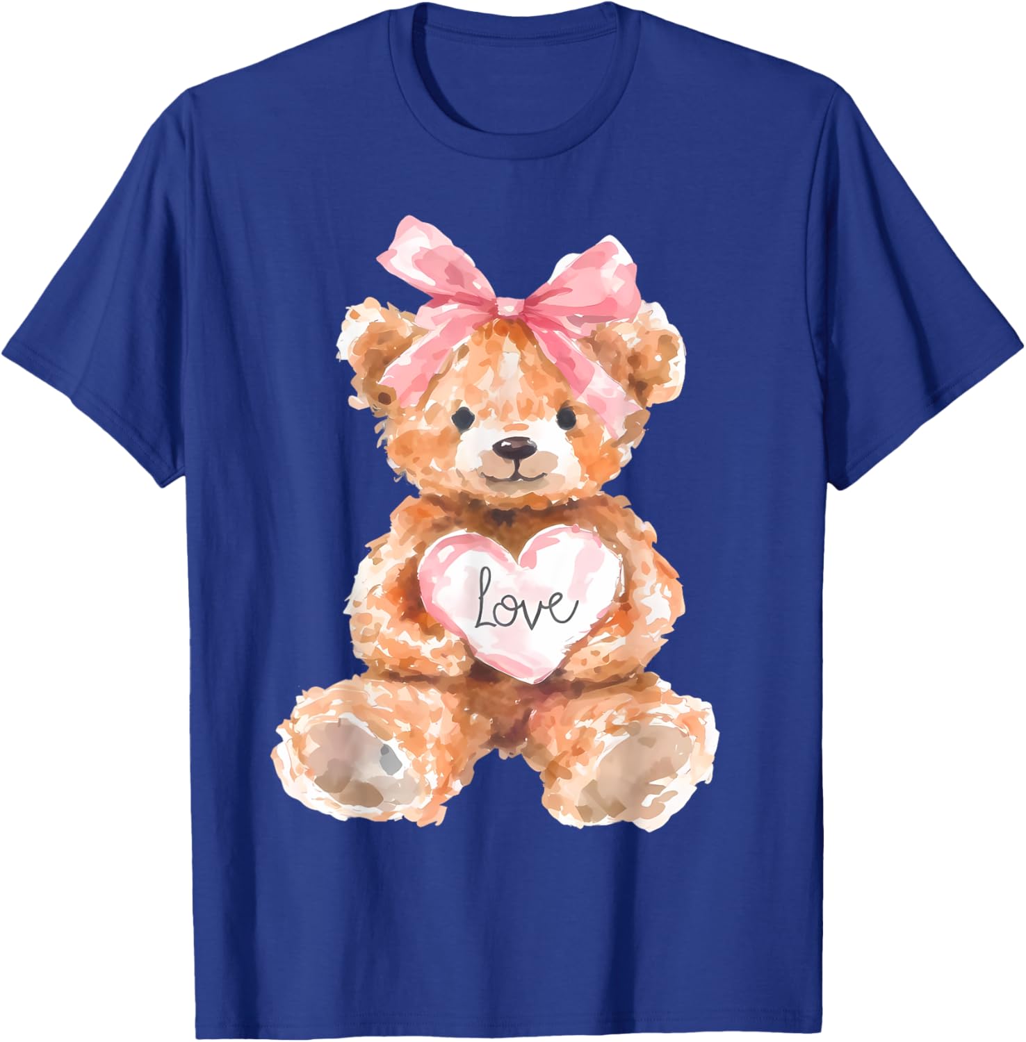 Watercolor Bear with Pink Bow Cute Valentine T-Shirt for Women and Girls - 9