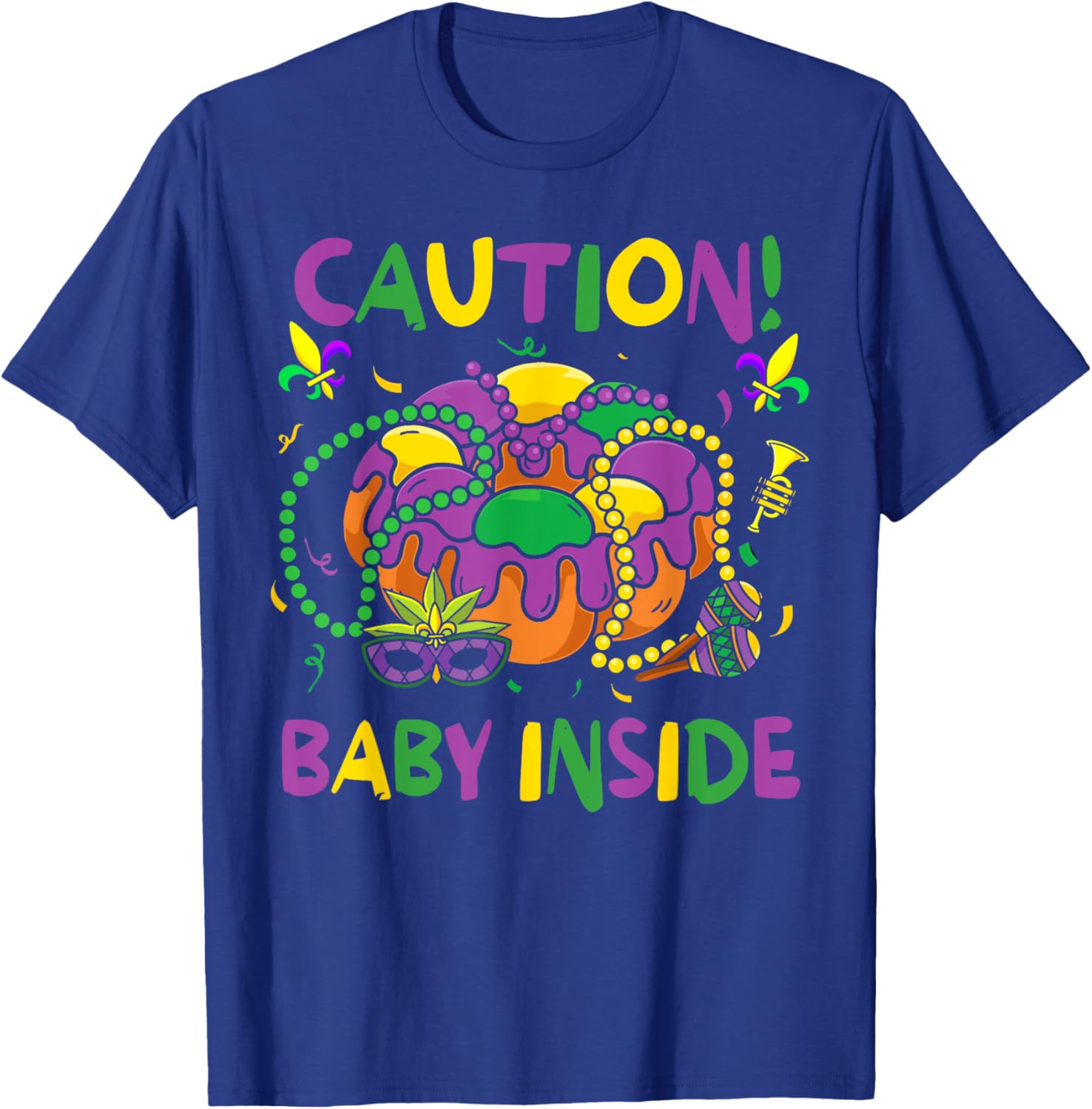 Caution Baby Pregnancy Mardi Gras Carnaval Cake T-Shirt for Moms-to-Be - 4