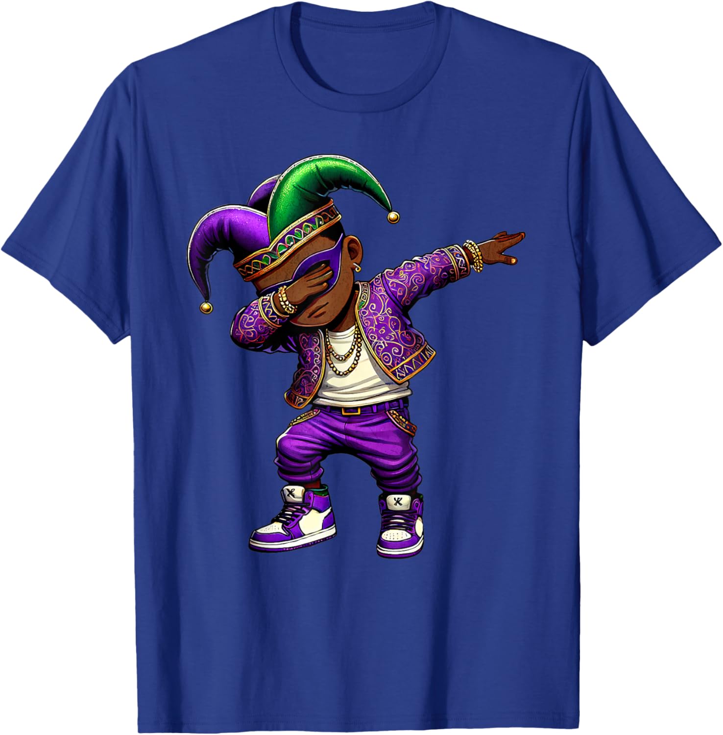 Funny Mardi Gras Jester Hat T-Shirt for Black Kids - Dabbing Boy Design - 6
