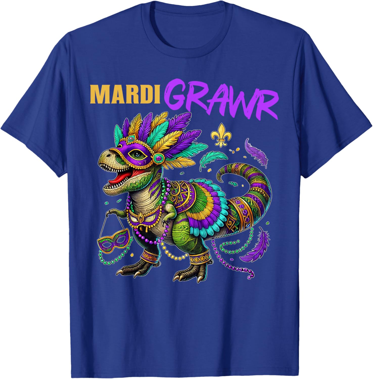Funny T Rex Dinosaur Mardi Gras Party T-Shirt for Dino Lovers - 11
