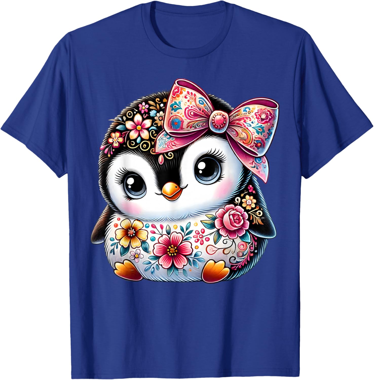 Cute Penguin Lover Floral Graphic T-Shirt for Girls and Women - 8