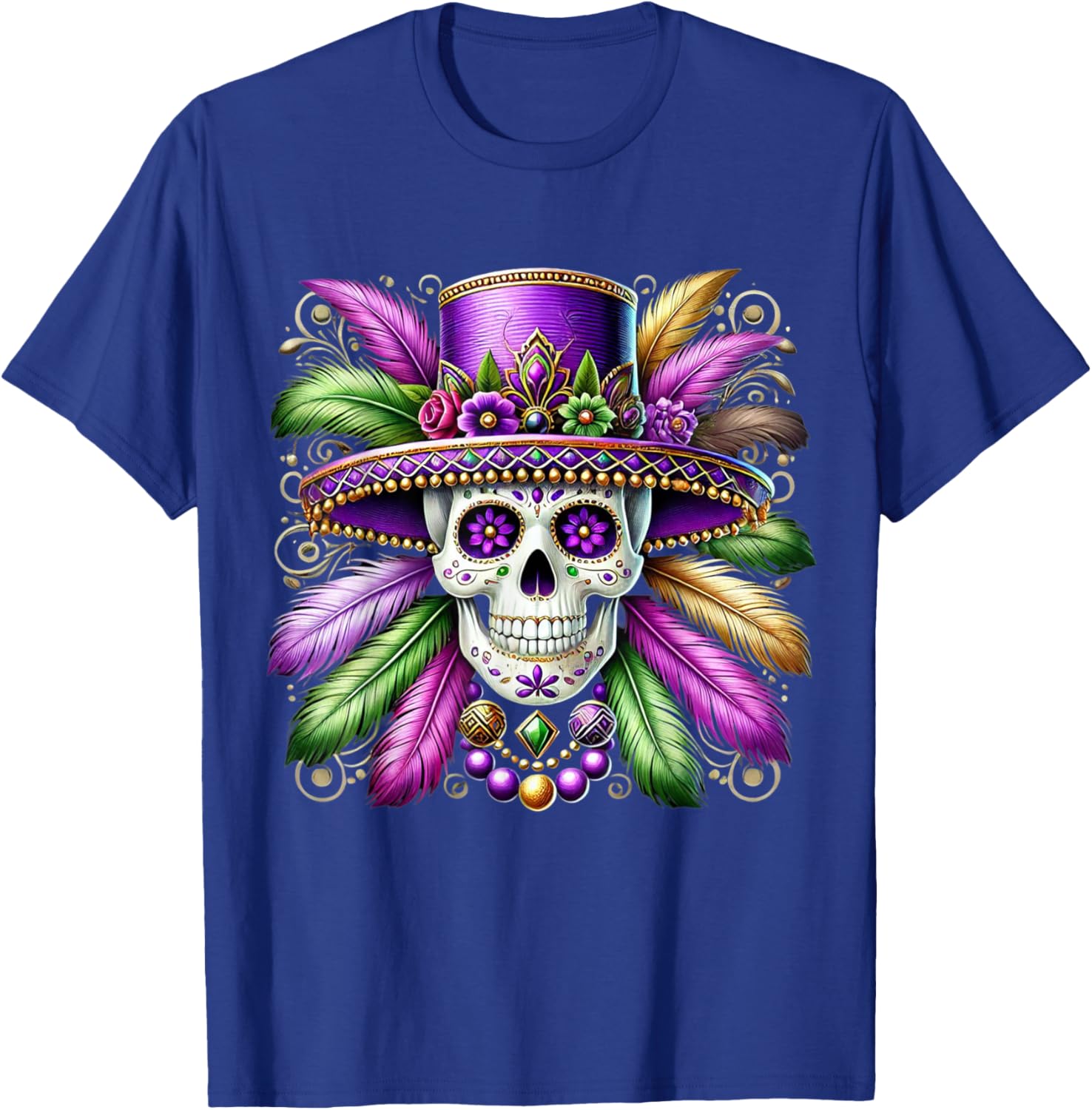 Sugar Skull Mardi Gras T-Shirt for Carnival Celebrations in New Orleans - 18