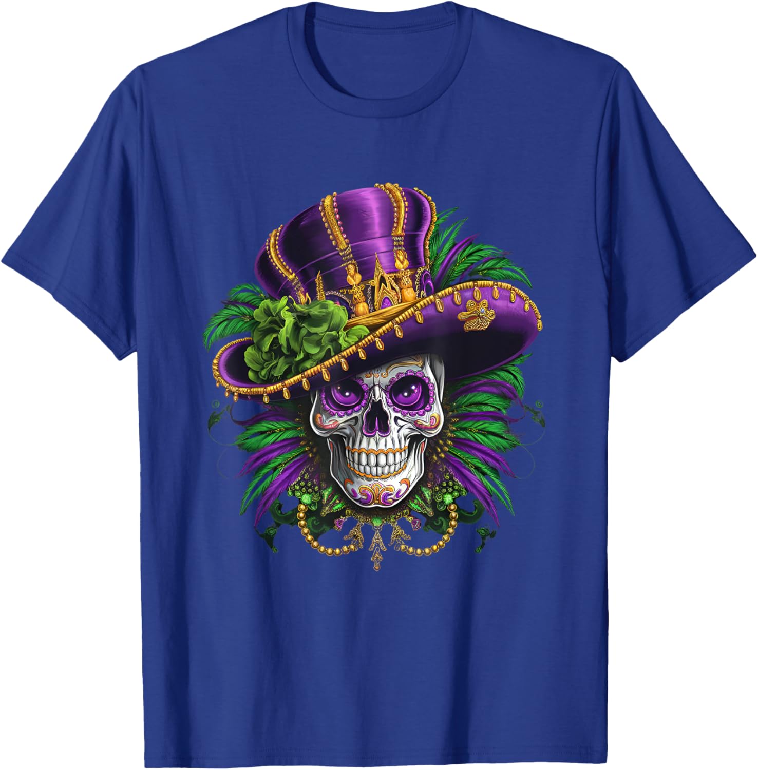 Vibrant Sugar Skull Mardi Gras T-Shirt for Carnival Fun and Festivity - 12