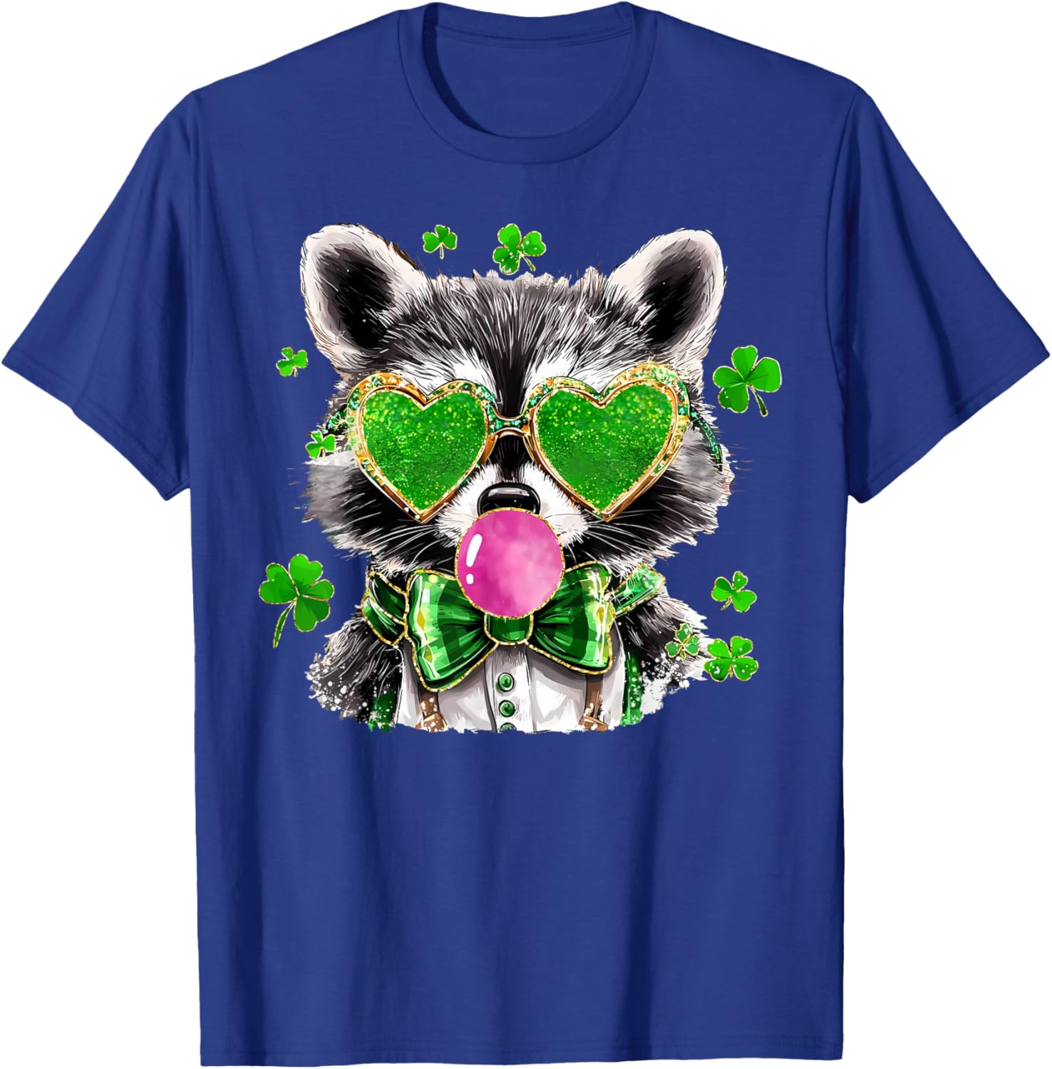Lucky Racoon Blowing Gum Funny Shamrock St Patrick's Day T-Shirt - 1