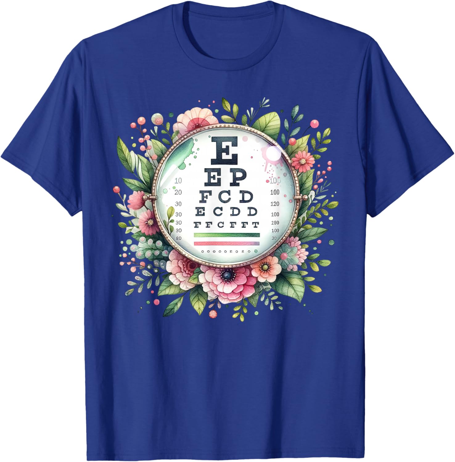 Floral Eye Chart T-Shirt for Optometrists and Eye Care Professionals - 16
